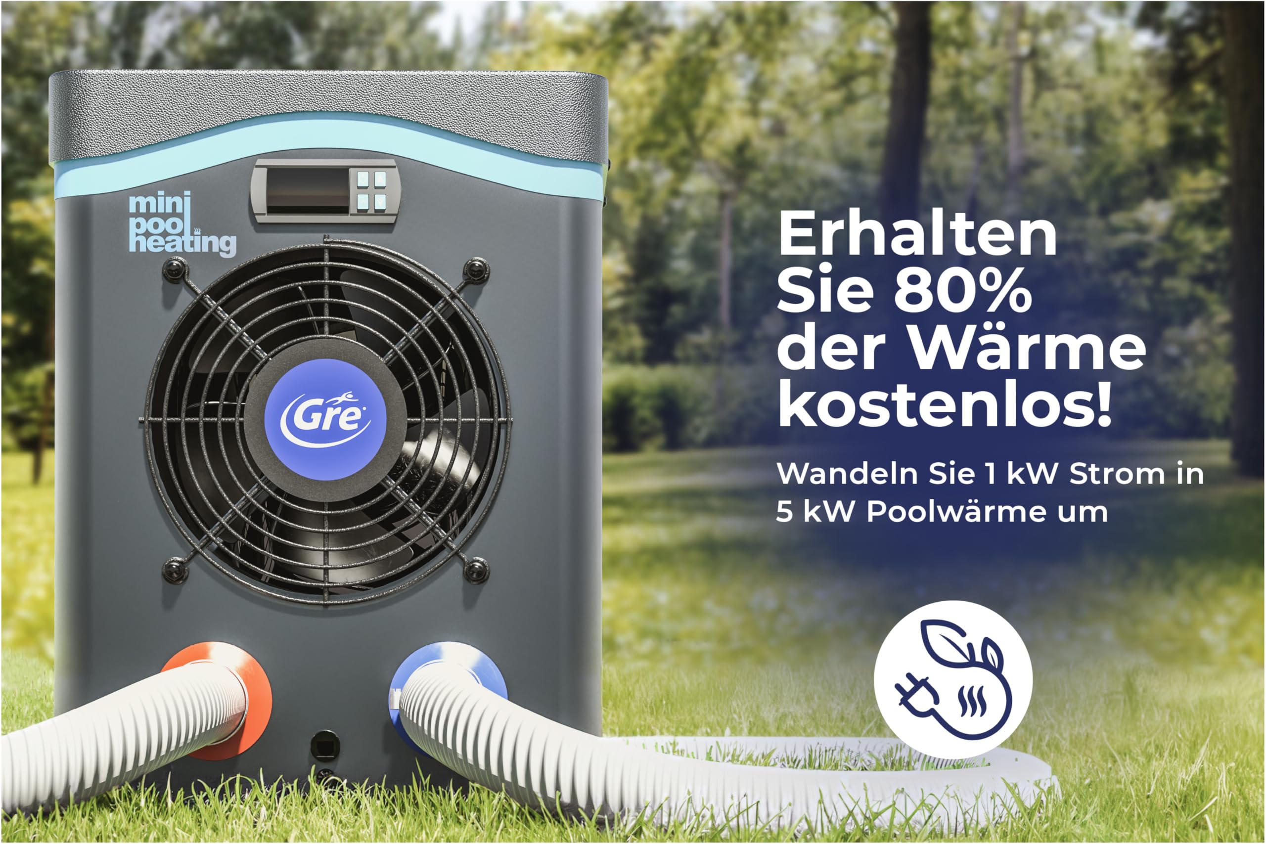 Gre HPM40 - Mini-Wärmepumpe für Aufstellpools bis zu 40 m³, Heizsystem für Aufstellpools, Farbe Grau