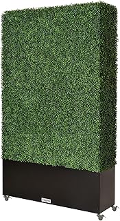 Artificial Boxwood Hedge Wall with Black Steel Planter Box and Wheels, Greenery Fake Faux Grass Backdrop Divider Panels for Outdoor Decor 48" Wx81 Hx14 D