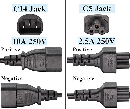 Miniatura 3 de Paquete de 2 cables de CA C14 a C5, 10A 125V IEC 3 polos macho a Mickey Mouse adaptador de corriente hembra de 3 polos, convertidor de CA C5 a C14