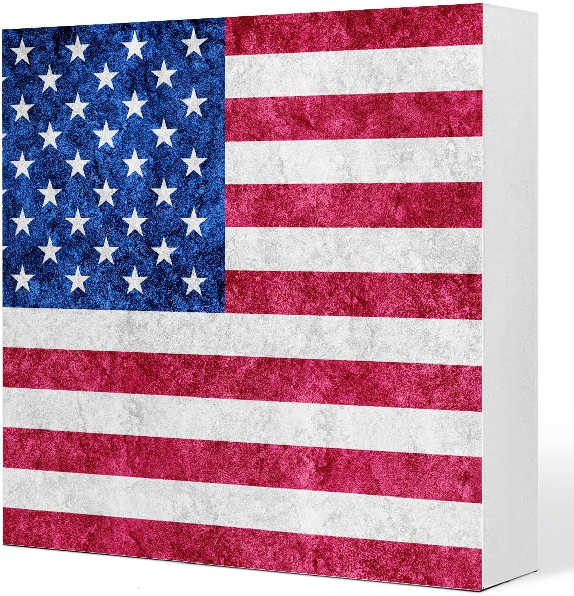 American Flag Box Sign 7x7 Inch Rustic Patriotic Wooden Decor
