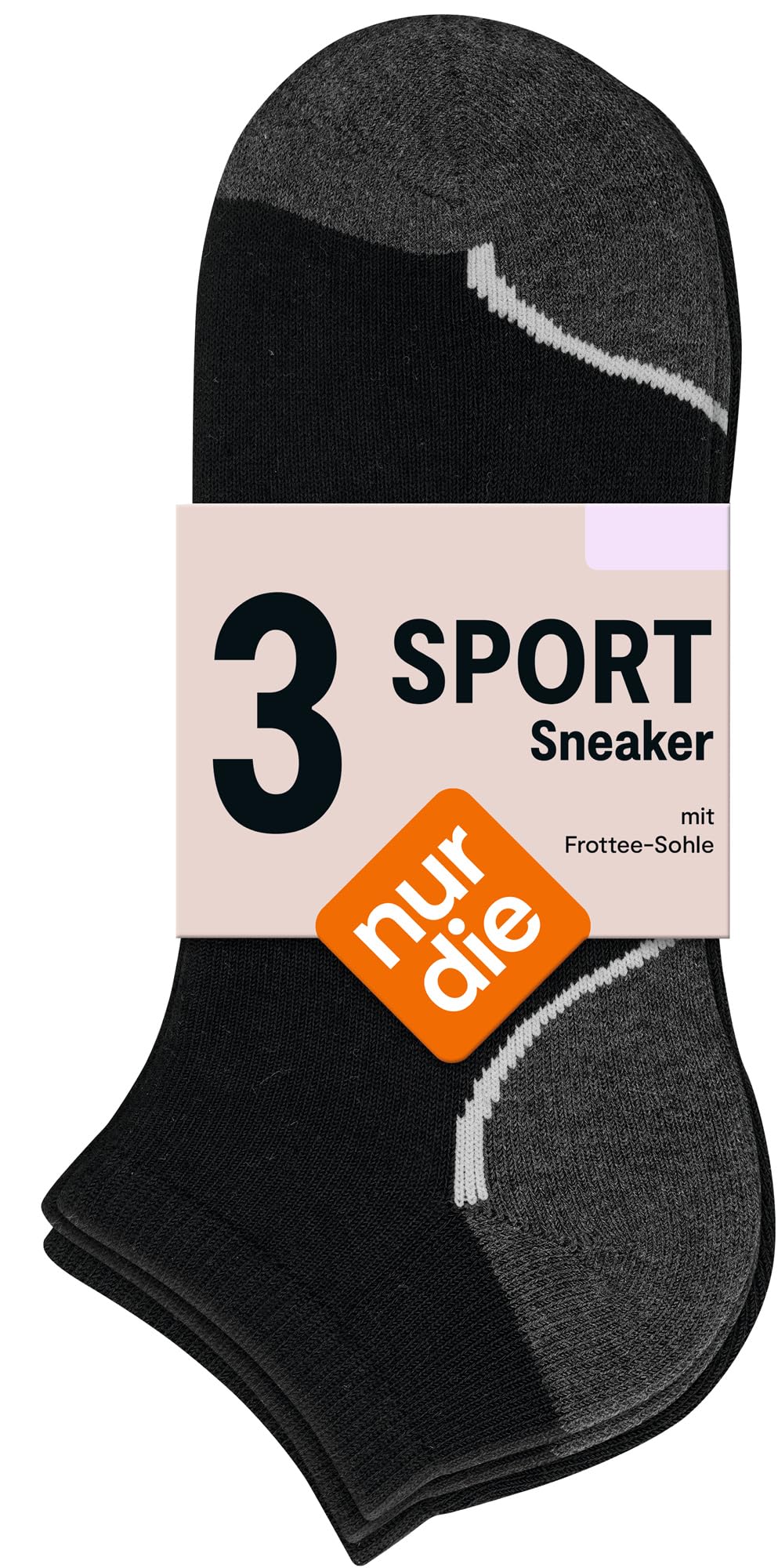 Nur Die 3-pak sportowych sneakersów, z oddychającej bawełny, krótkie skarpety sportowe z wyściełaną podeszwą męskie