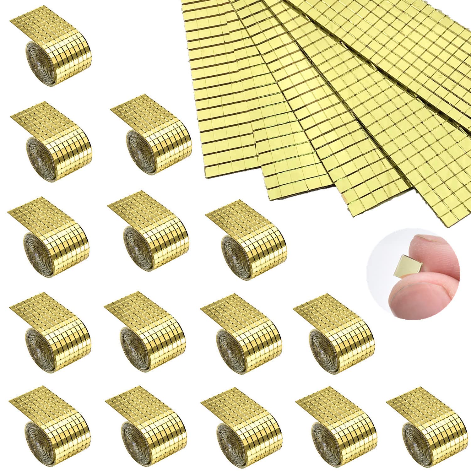 Mesoar Gold 7200Pcs Mirrors Mosaic Tiles Disco Ball Mirror Tiles Self-Adhesive Real Square Glass Mirror Diy Tiles For Craft Diy,Silver Rose ,15 Sheets (Gold)
