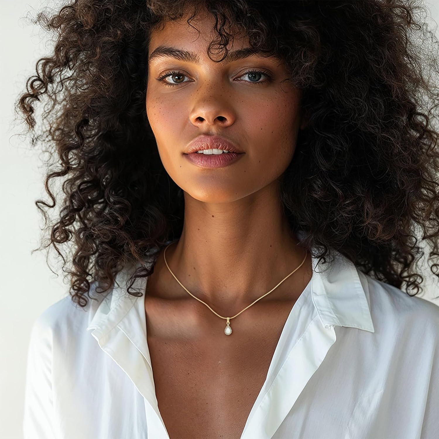 14K Gold Opal Necklace - October Birthstone 3x5mm with 14K Solid Yellow Gold Pendant and Thin 14K Gold Chain, White Opal Gemstone,Handmade Birthday Gift for Classy Women - Image 2