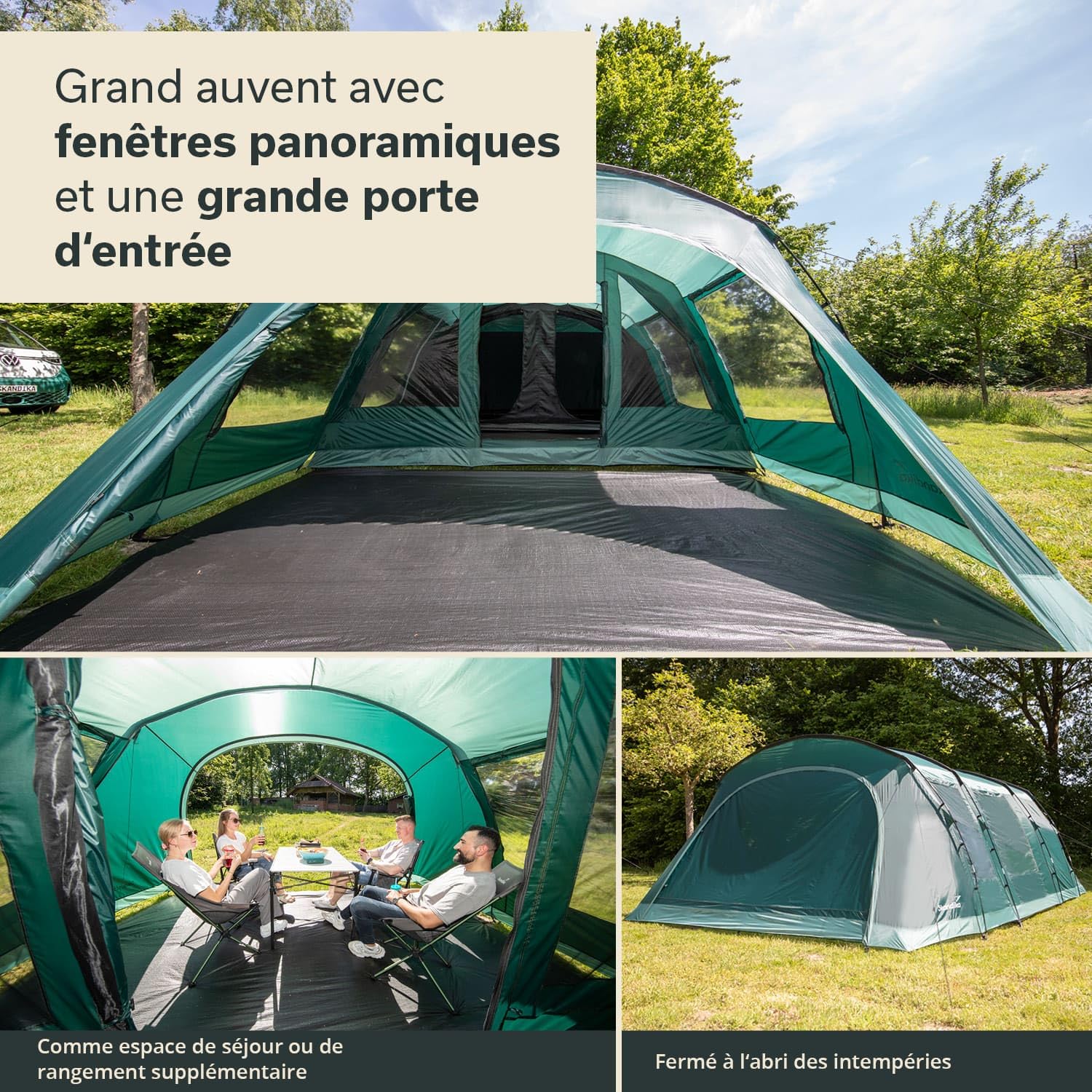 Skandika Tente tunnel Kaupanga | Tente de camping pour 6 personnes, sol de tente cousu, imperméable, colonne d'eau de 3000 mm, cabine de couchage sombre, tente familiale | Tente pour extérieur,