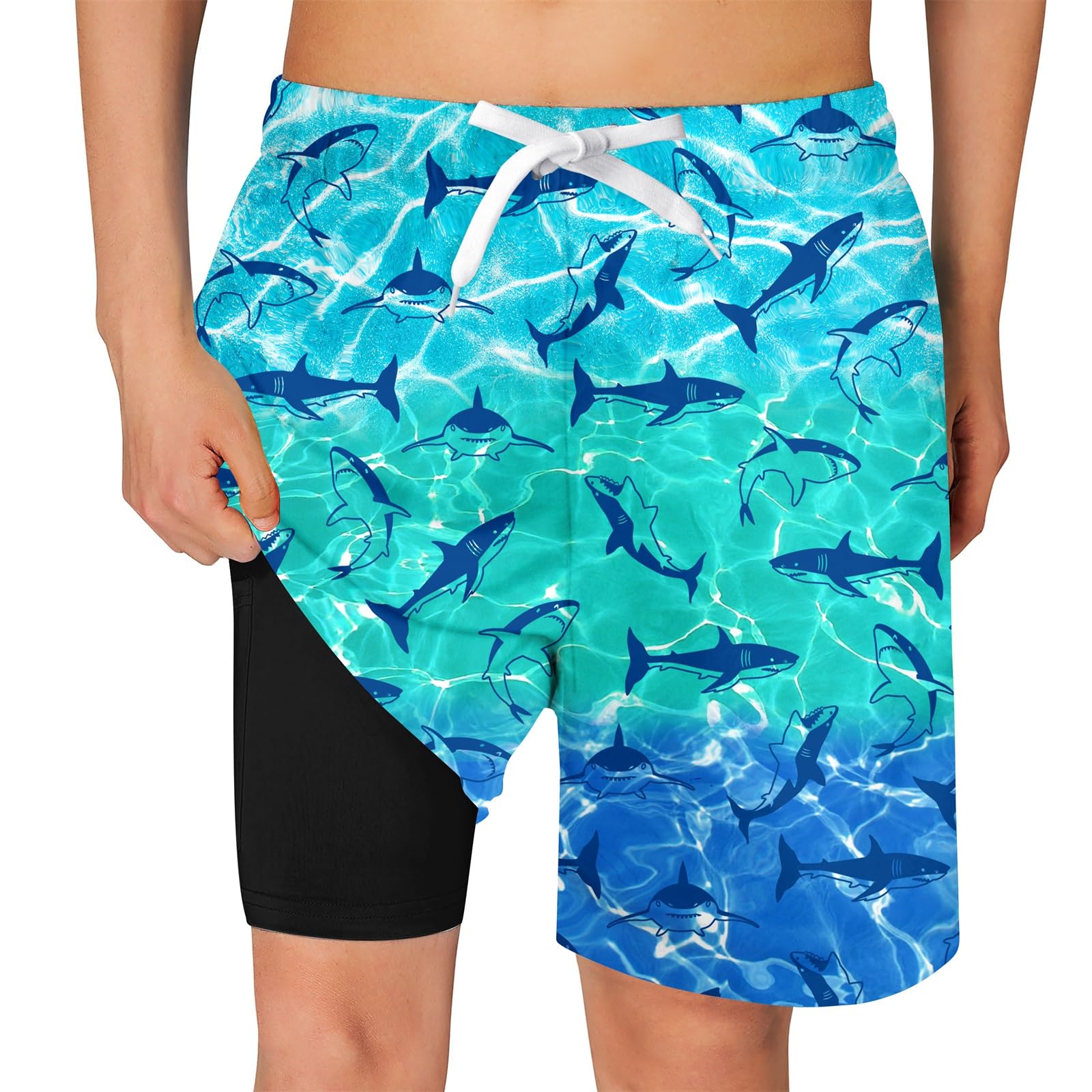 TUONROADBoys Swim Trunks with Compression Liner Quick Dry Board Shorts with Boxer Brief Lined Bathing Suit 8-20 Years