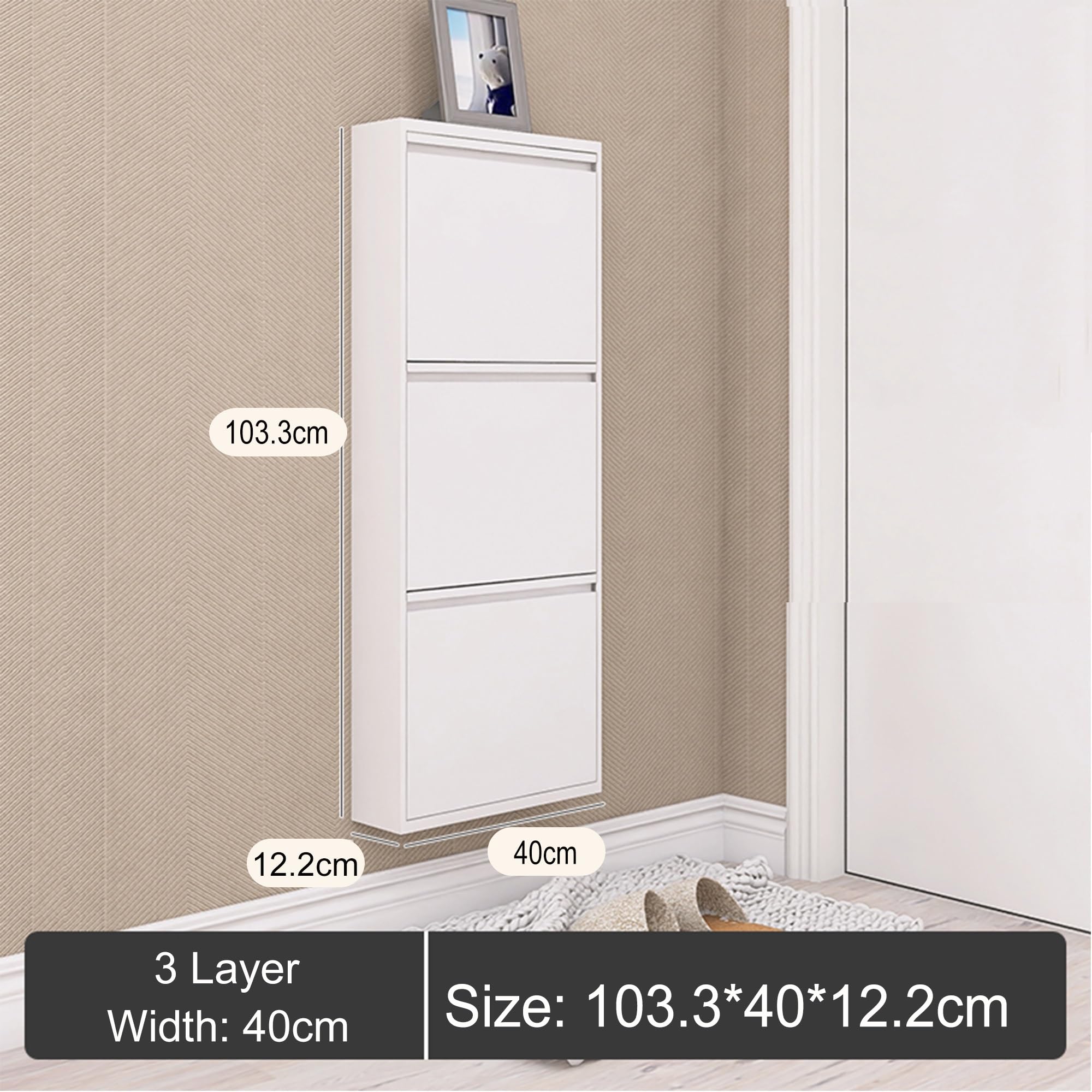 Scarpiera Salvaspazio Slim Bianca, Portascarpe Esterno, Organizzatore di Scarpe per Corridoio, Soggiorno e Camera da Letto (Profondità: 12.2cm, Chiusa)