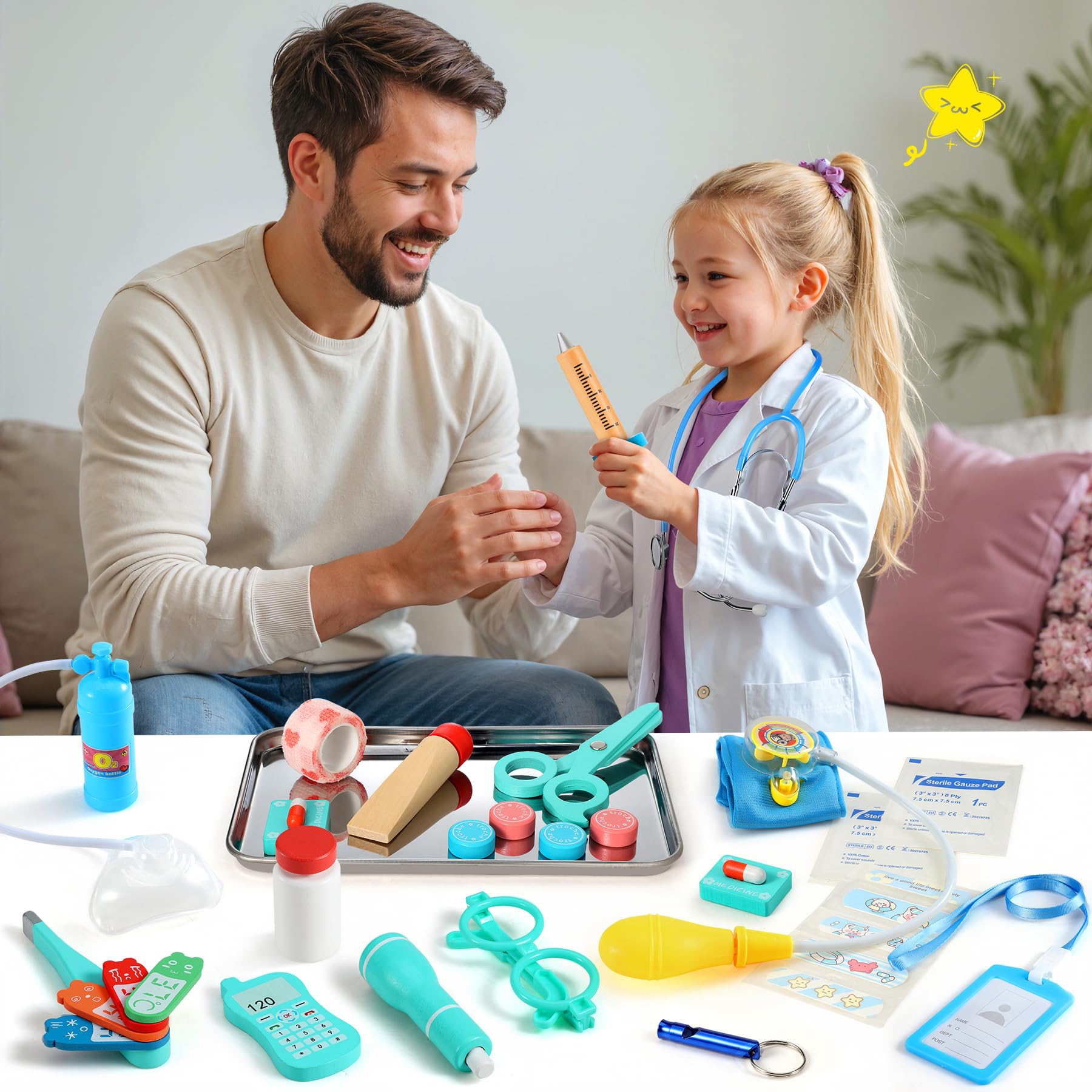 Valigetta Dottore Bambini con Vero Stetoscopio e Camice - 32 Pezzi Gioco di Ruolo Educativo per Bambini 3 4 5 6 7 8 9 10 Anni Regalo Perfetto