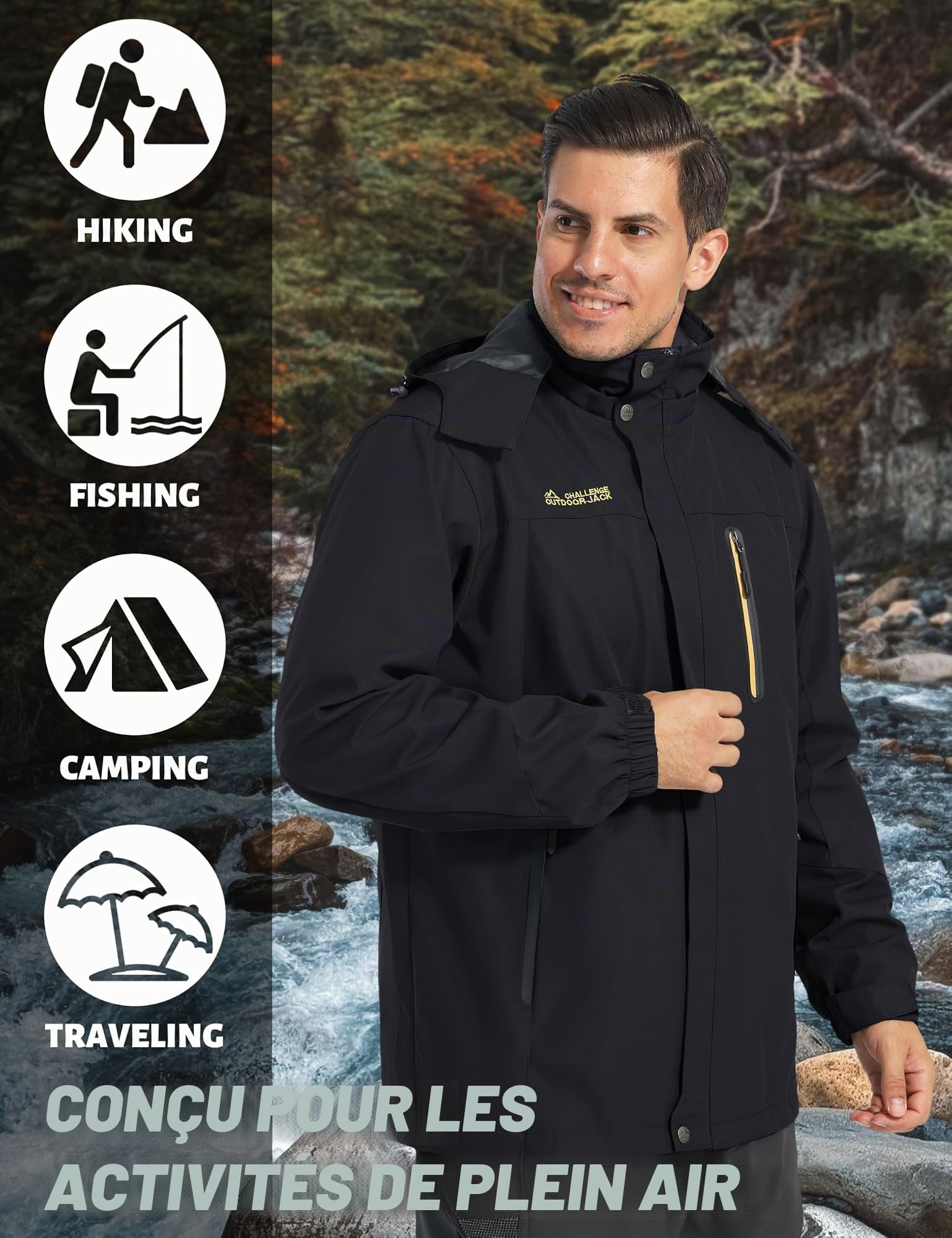 TACVASEN Veste de Randonnée Homme Imperméable Veste D'extérieur Militaire Veste Softshell avec Capuche Amovible