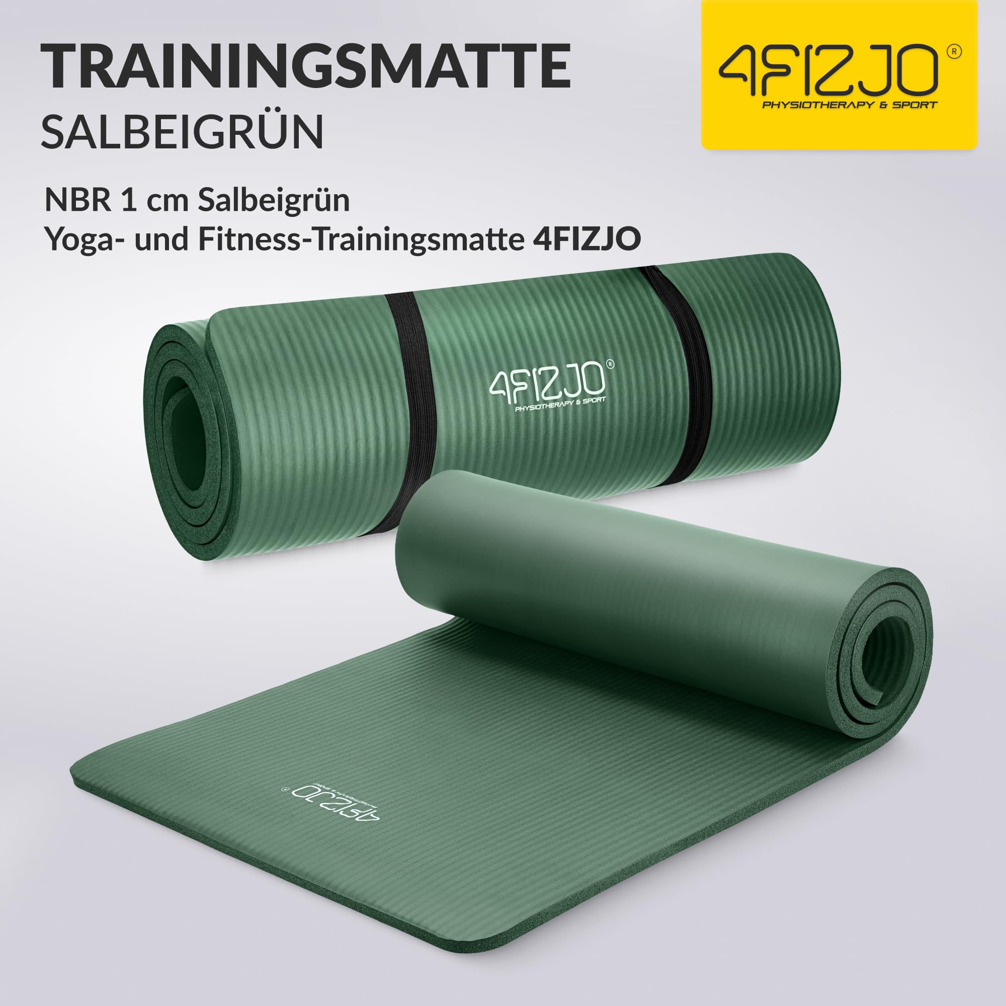 4FIZJO Fitnessmatte mit Tragegurt, Abm. 180x60 cm, NBR-Schaumstoff, Rutschfest, Komfort, In & Outdor, Pilatesmatte, Yoga Matte, Sportmatte, Gymnastikmatte, Trainingsmatte