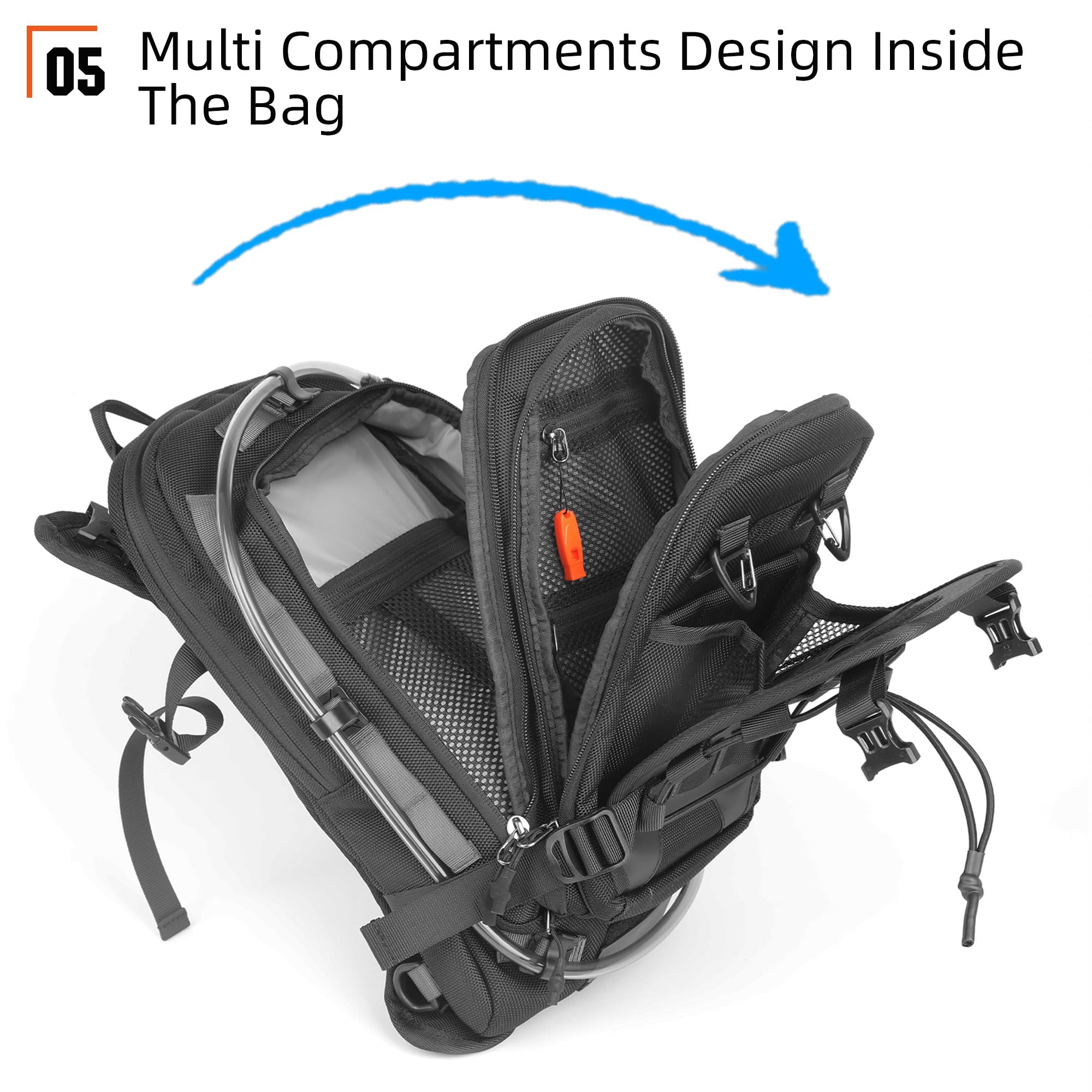 Rhinowalk Torba na zbiornik motocyklowy, plecak motocyklowy z bukłakiem na wodę 1,5 l, system MOLLE, pasuje do Honda, Yamaha, Suzuki, Kawasaki, Harley, czarna