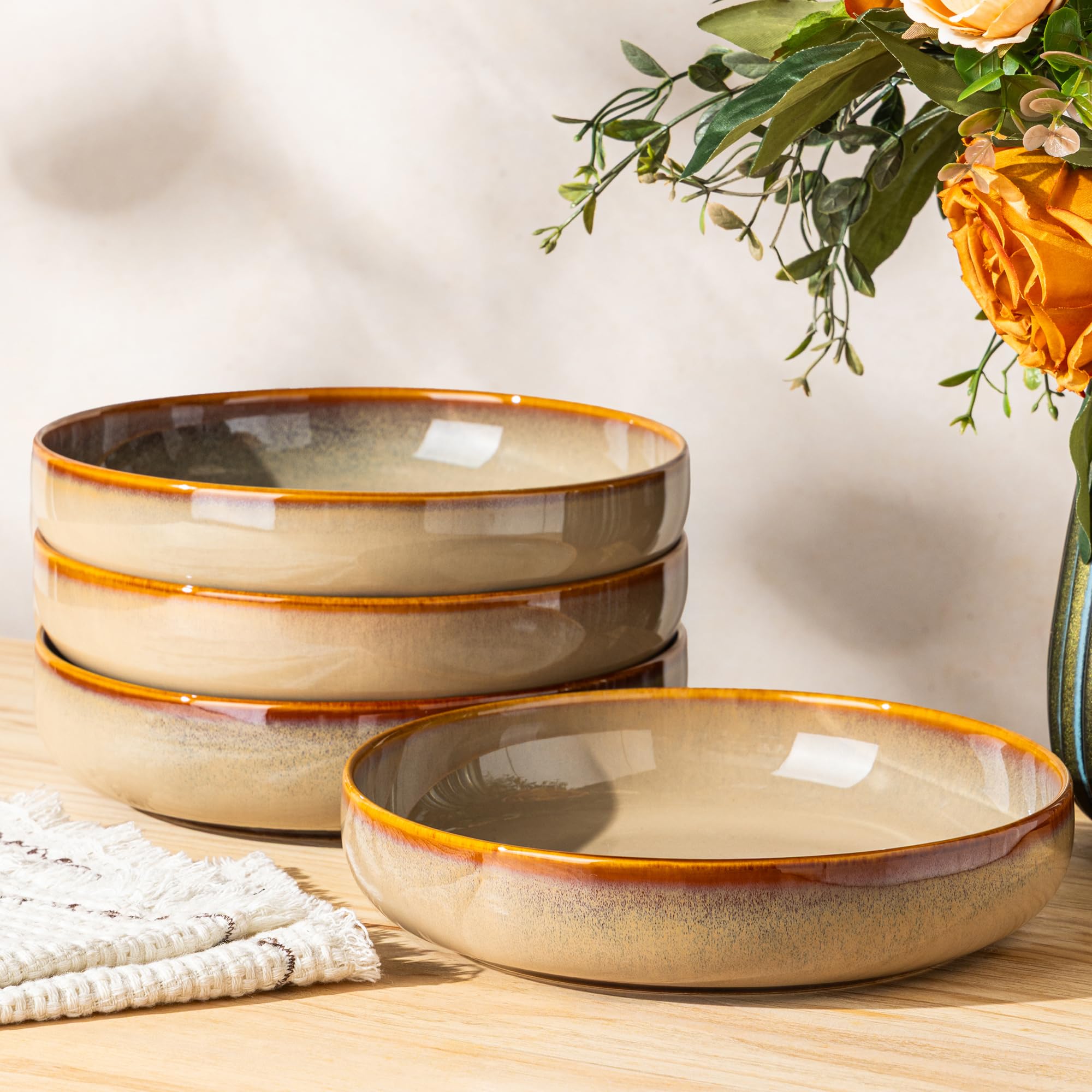 theterra 8.5" Ceramic Pasta Bowls Set of 4, Salad Bowls