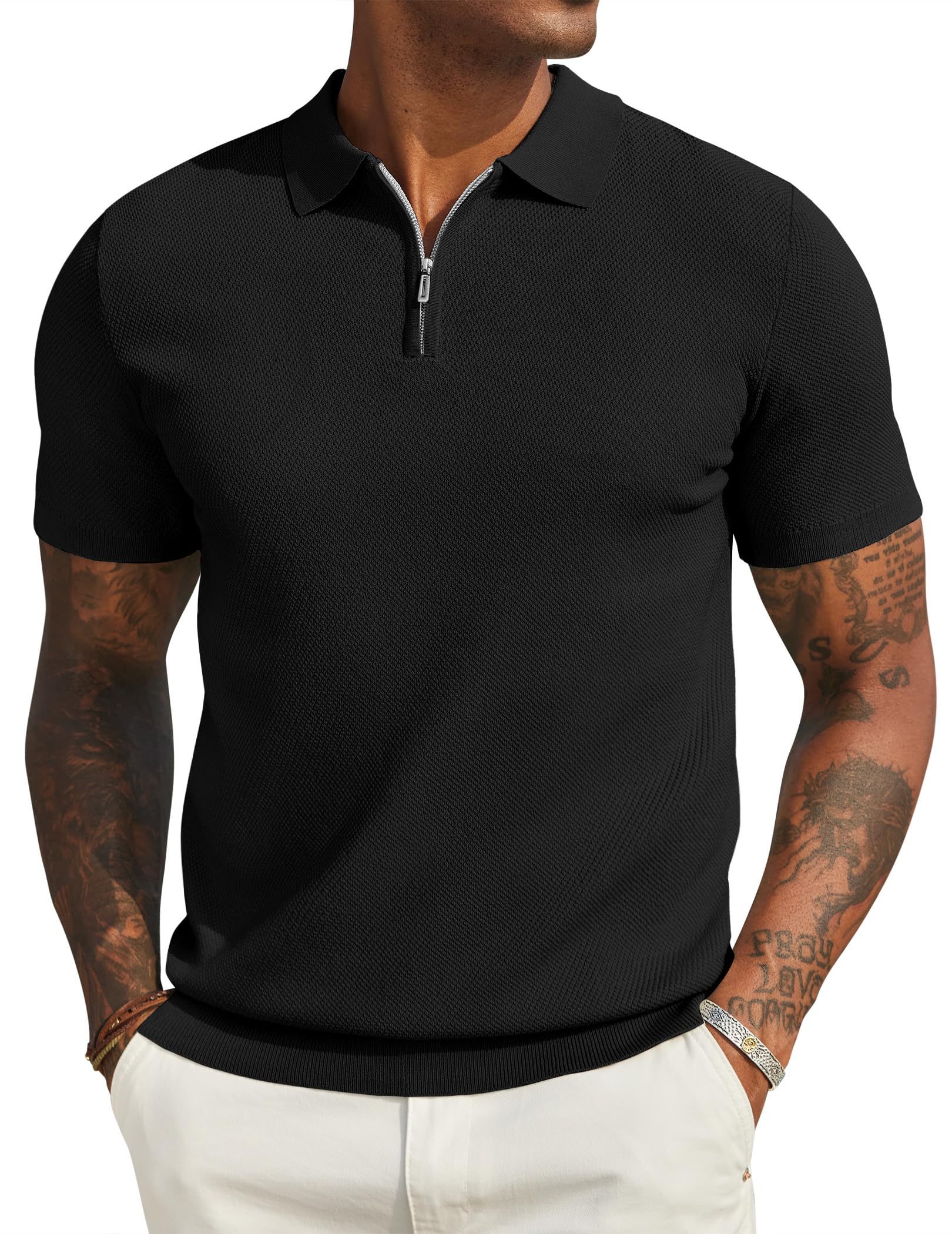 COOFANDY Herren Poloshirt Kurzarm Sommer Strick Polo T-Shirts mit Reißverschluss Männer Polohemd Golf Shirt