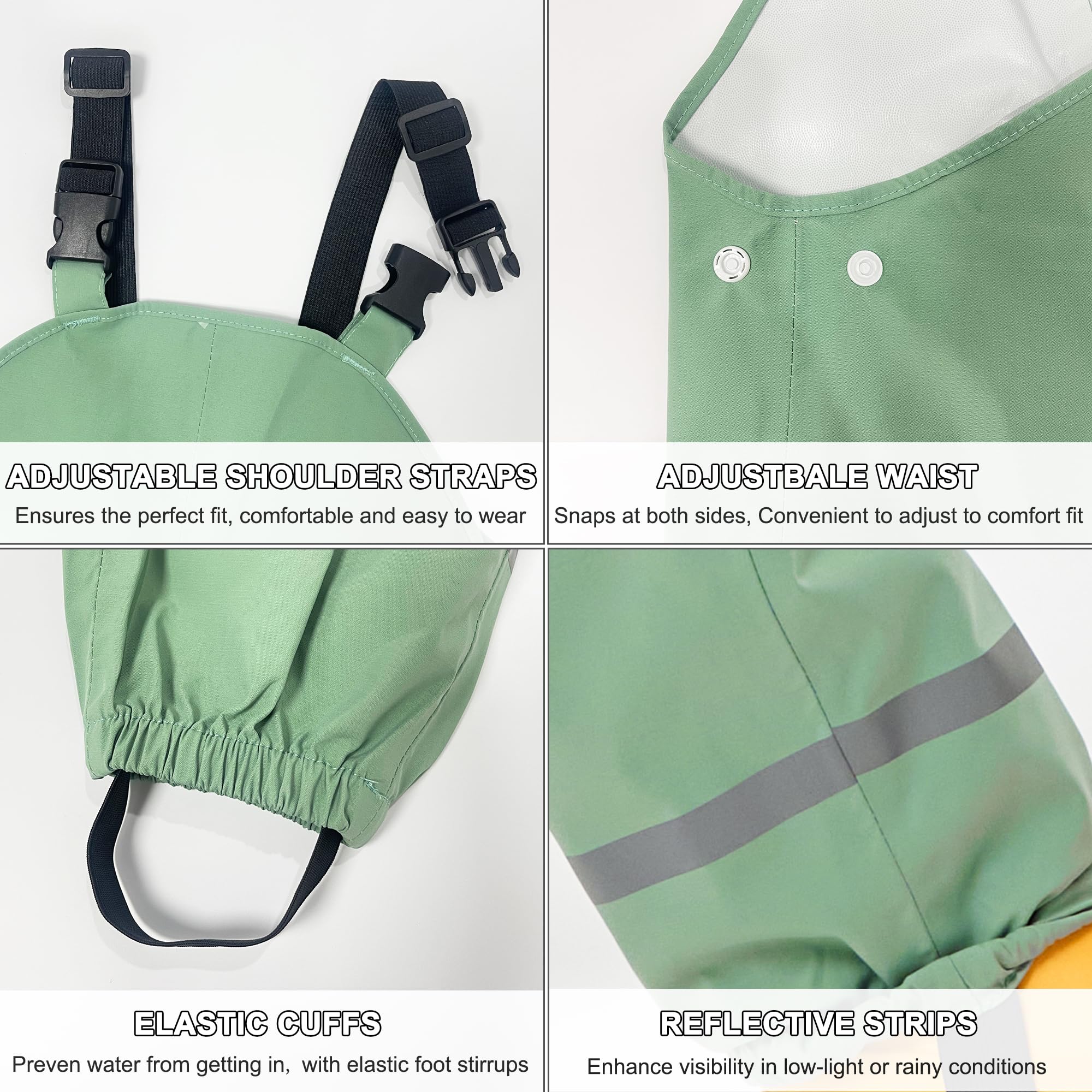 Fewlby Pantalon Imperméable Enfant, Pantalon de Pluie Salopette Filles Garçons Combinaison de Pluie Réutilisable Vêtements de Pluie