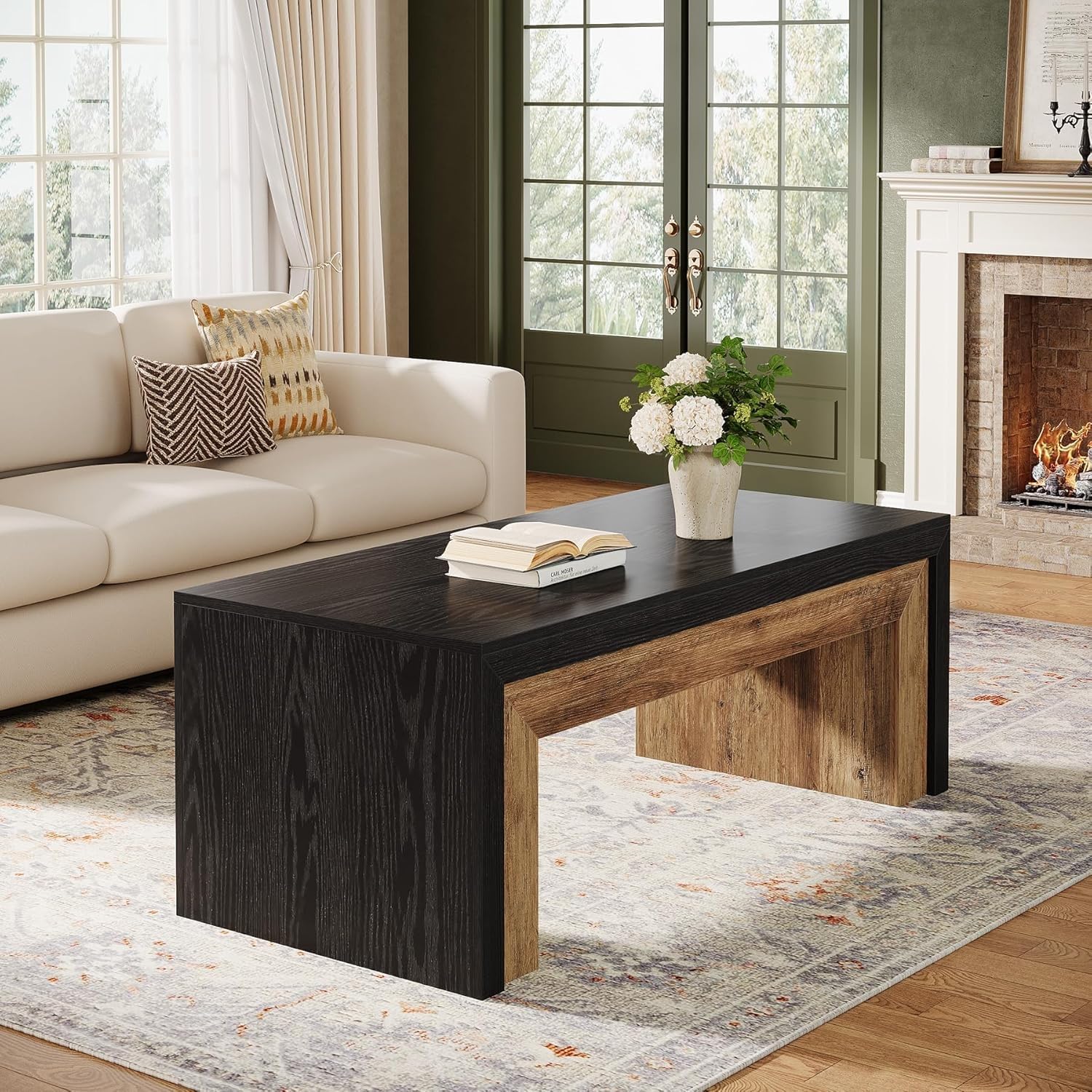Tribesigns 47-Inch Coffee Table for Living Room Mid-Century Modern Coffee Table with Sturdy Base Farmhouse Rectangle Accent Center