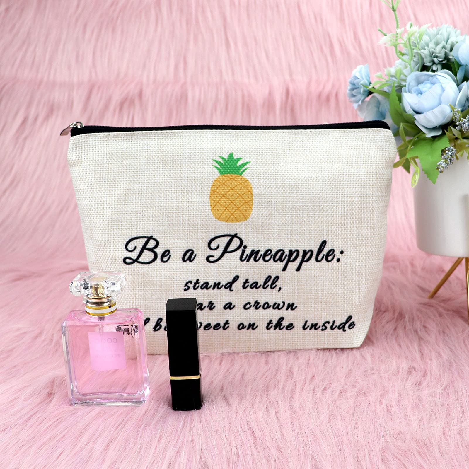 Sfodiary Pineapple Lovers Gifts Makeup Bag Inspirational Birthday Gift for Daughter Pineapple Gifts for Women Teens Encouragement Gift for Her Motivational Graduation Gifts Travel Cosmetic Pouch