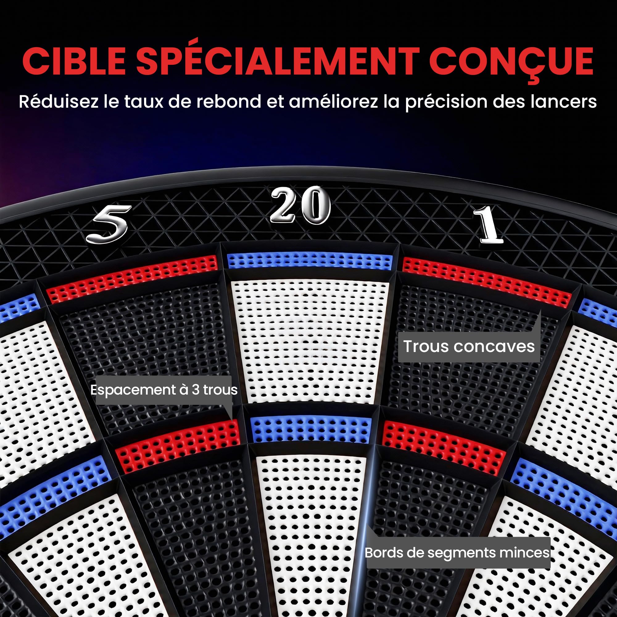 SPORTNOW Cible de fléchettes électronique à Pointe Souple avec Double écran LED, 6 fléchettes, 24 Pointes de Rechange, 33 Jeux, 202 Variantes, pour 8 Joueurs