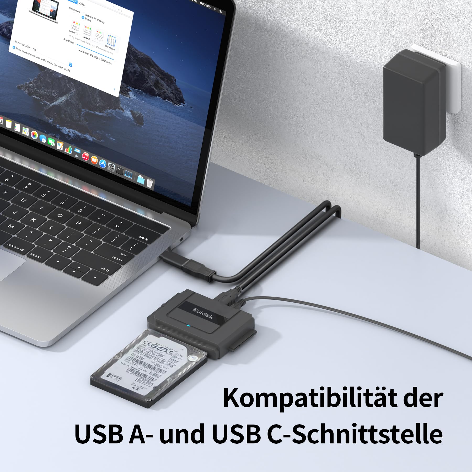 SUIDEK USB 3.0 zu SATA IDE Adapter, Externer IDE Festplatten Auslesen Adapter für universelle 2.5/35 Zoll HDD/SSD Festplatten, SATA zu USB Konverter mit 12V/2A Netzteil