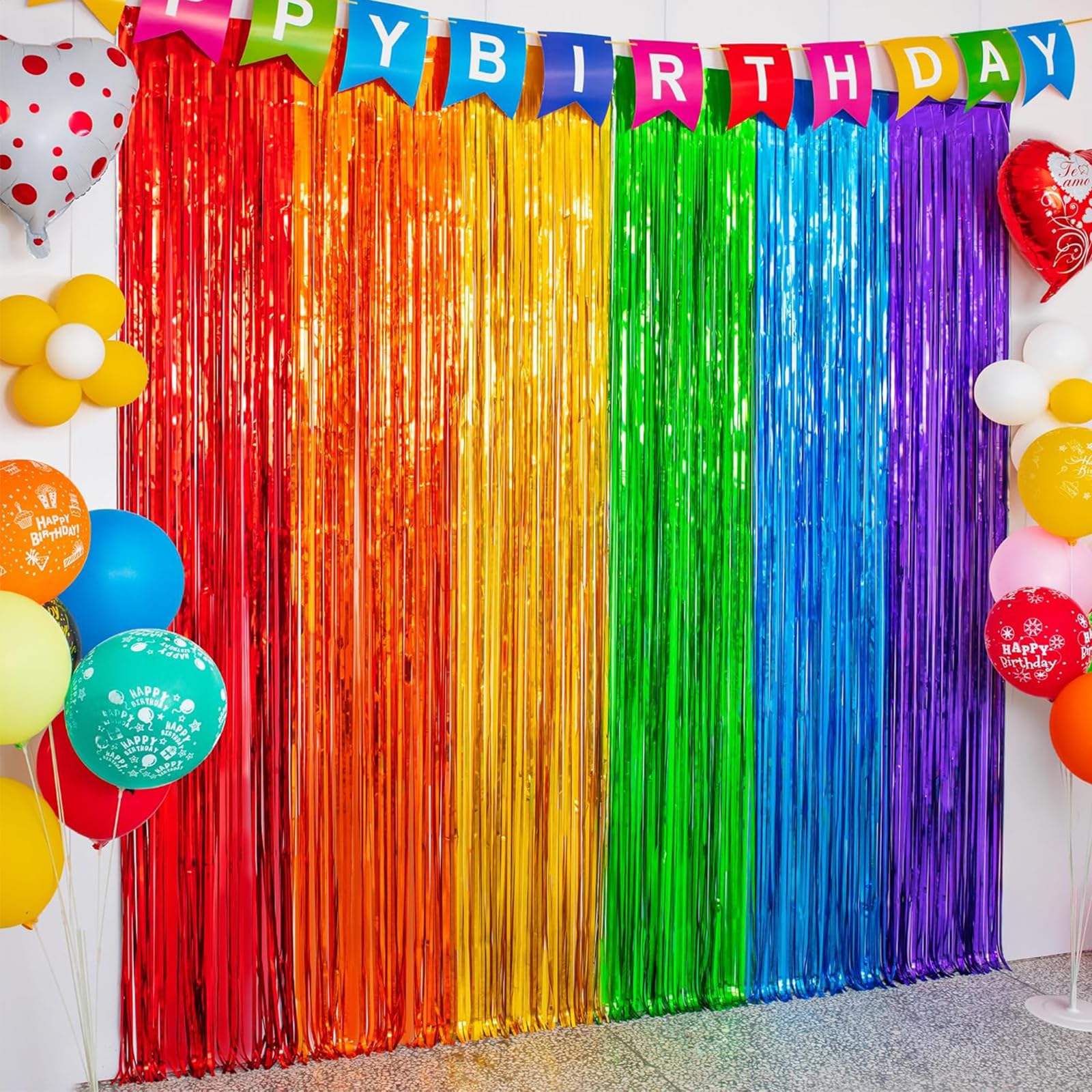Makoto Nobu Rainbow 2 Pack Foil Fringe Curtains, Tinsel Curtain Party Backdrop Decorations, Photo Booth Props For Birthday Wedding Holiday Party(1 X 2 M)