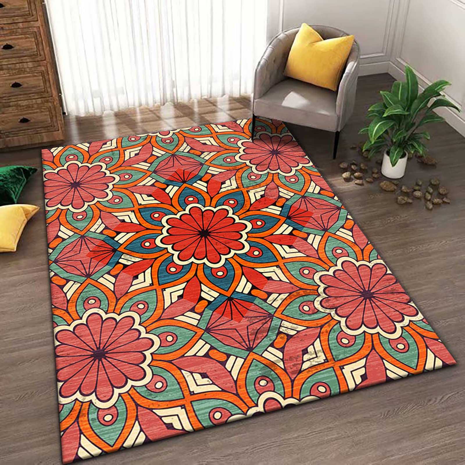 Tapis shaggy pour salon chambre moderne floral rétro traditionnel
