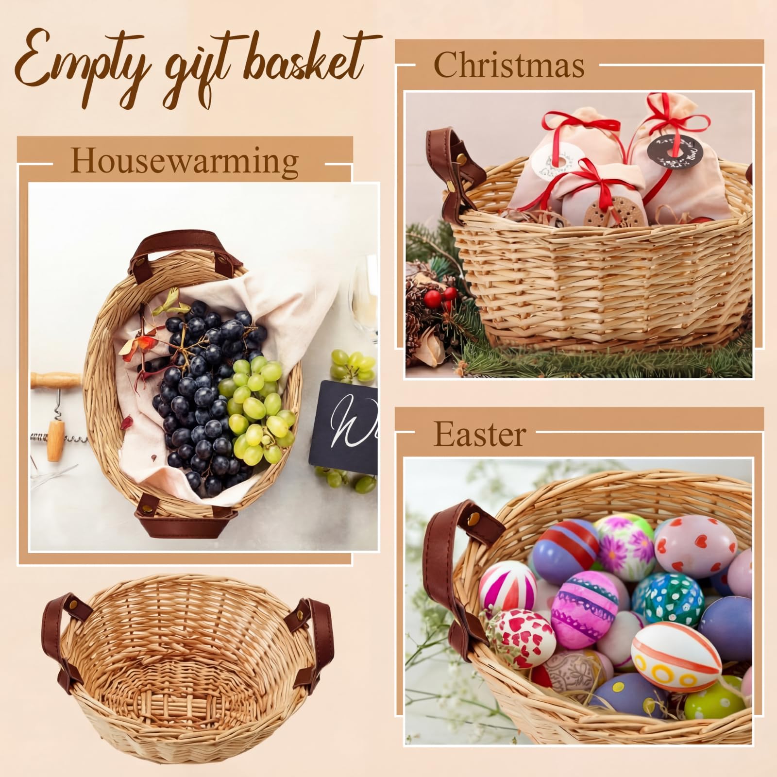 Sintuff Kleiner Weidenkorb für Geschenke, leer zum Befüllen von Schokolade, Nüssen, Keksen, Früchten, mit transparenten Zellophanbeuteln und roten Schleifen, für Urlaub, Hochzeit, Geschenkkorb mit