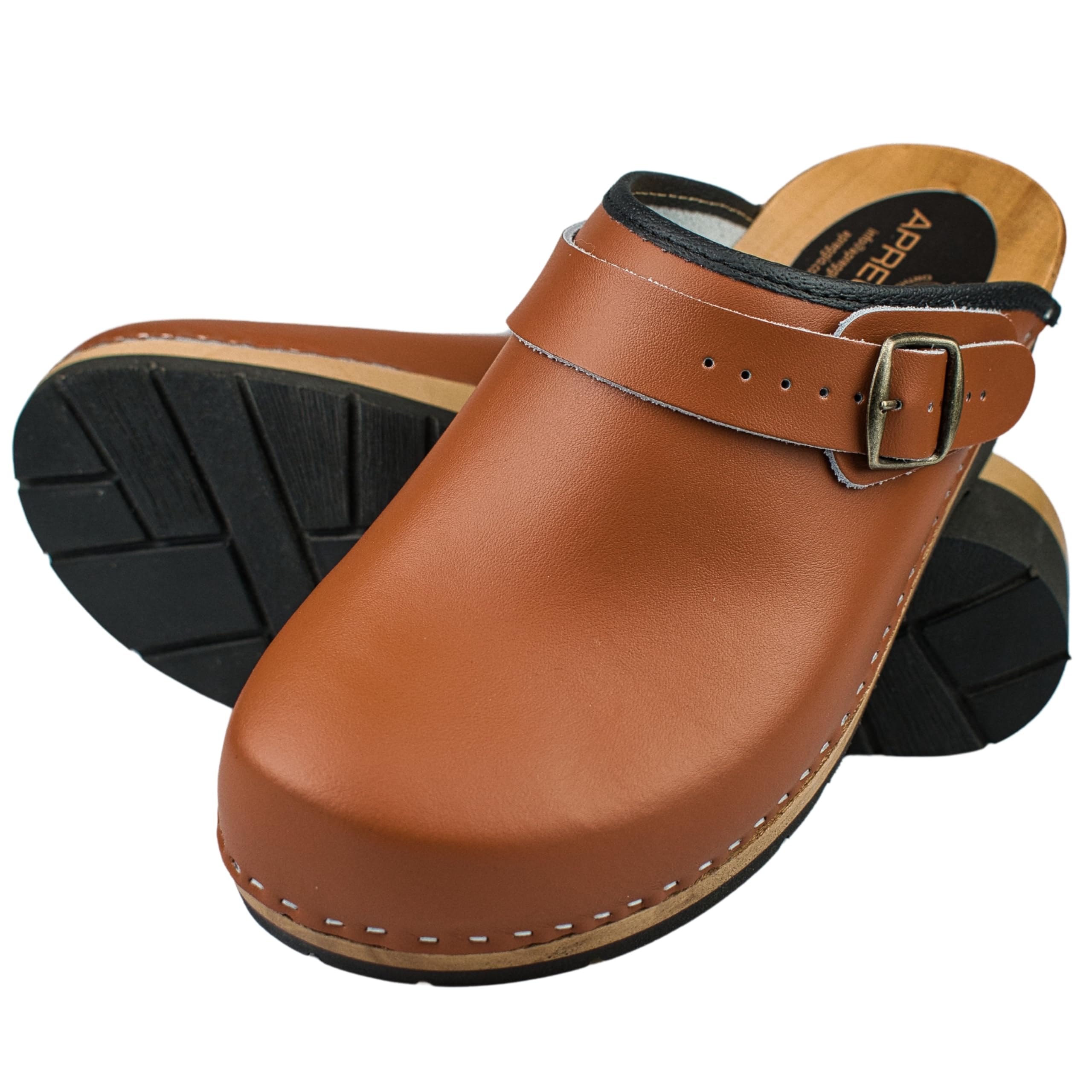 APREGGIO Zuecos de madera para hombre, zapatos de madera de piel, prácticos zuecos de jardín, ergonómicos para hombre