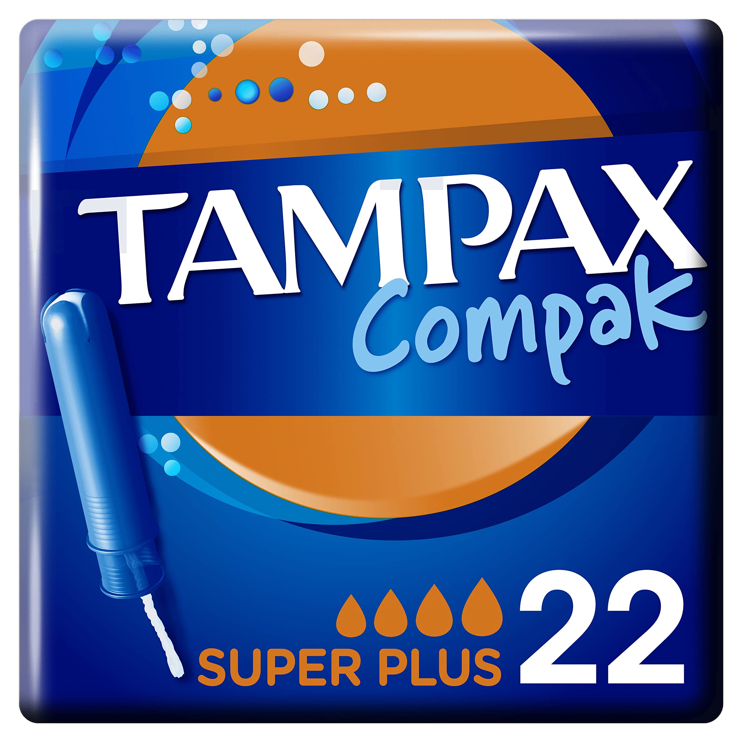 Tampax Compak, sellos con aplicador Super Plus, 22 fundas individuales, flujo de agua, sin perfume y colorante, probado bajo control ginecológico, protección y comodidad durante tus reglas