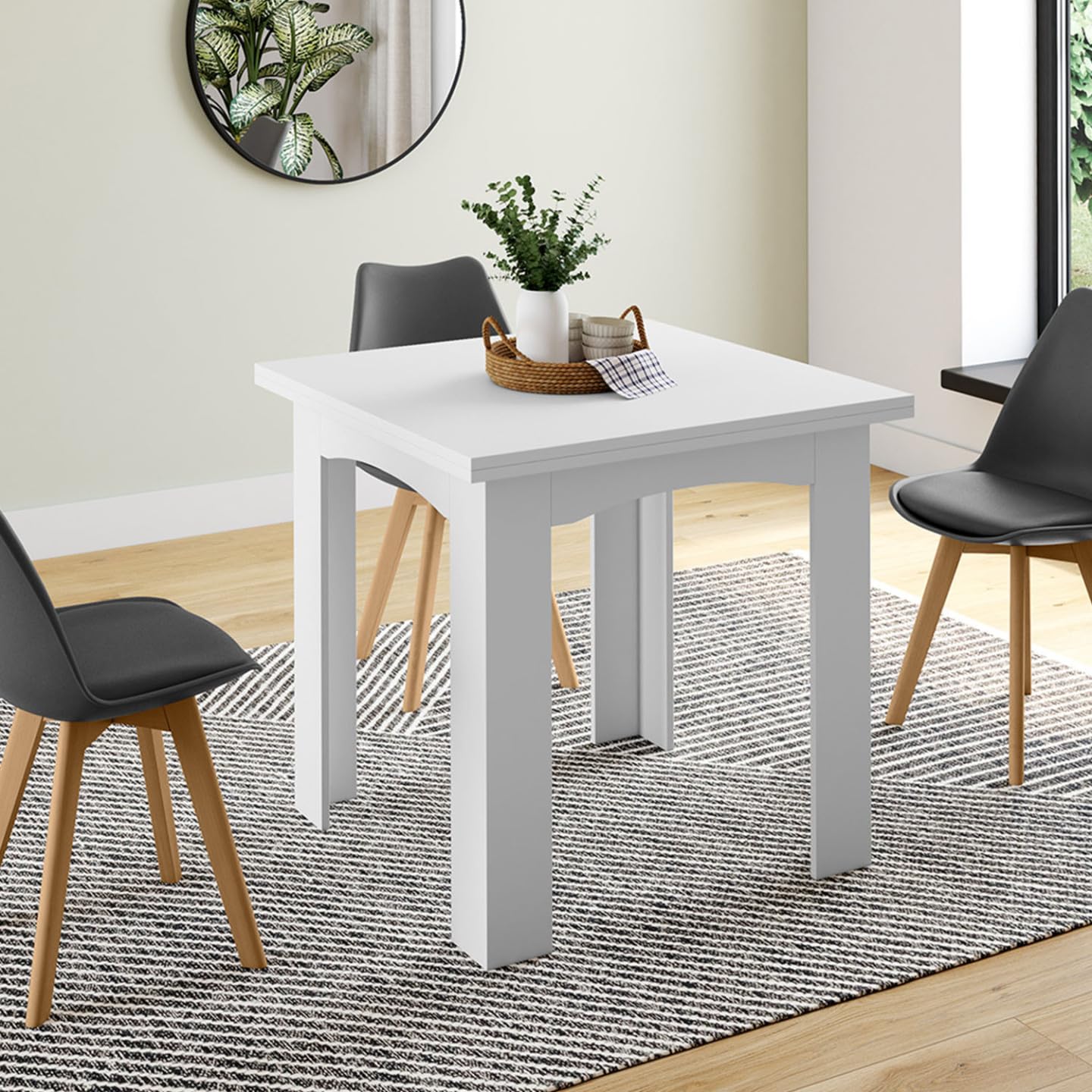 IDMarket - Tavolo da pranzo allungabile DONA 4-8 persone bianco 80-160 cm