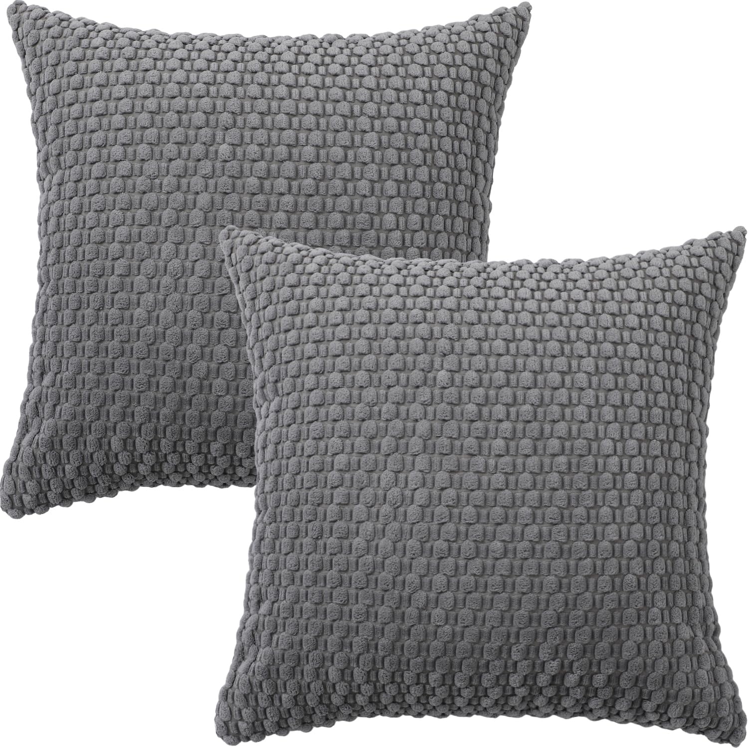 Tennove Cushion Covers 40x40cm Decorative Modern Grey Pillow Cases Pack of 2 Corduroy Boho Soft Throw Pillow Covers Square Pillowcases for Sofa Living Room Bed Home Decor