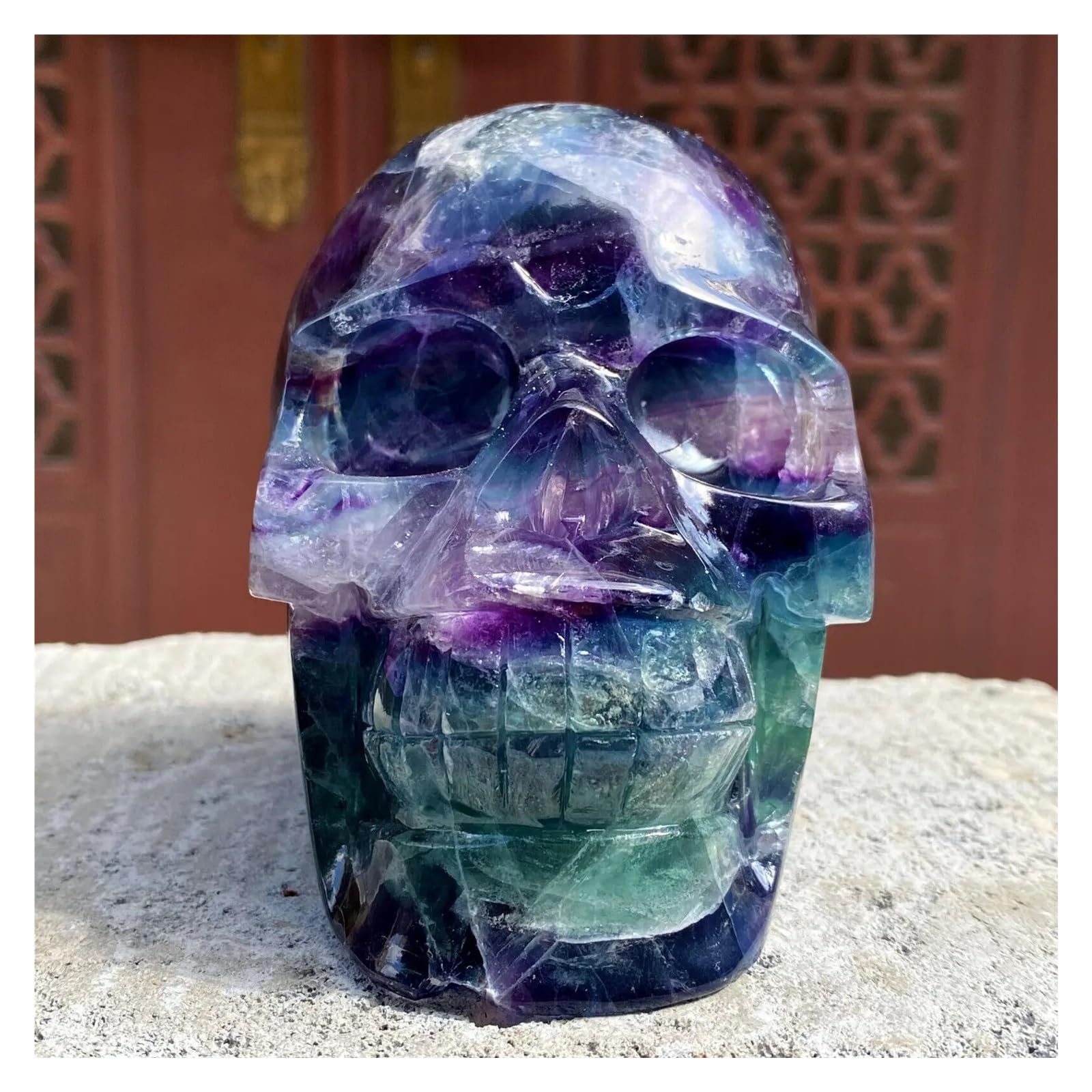 AARTERZZA 1pc 800-850g Colored Fluorite Skull Quartz Hand Carved Crystal