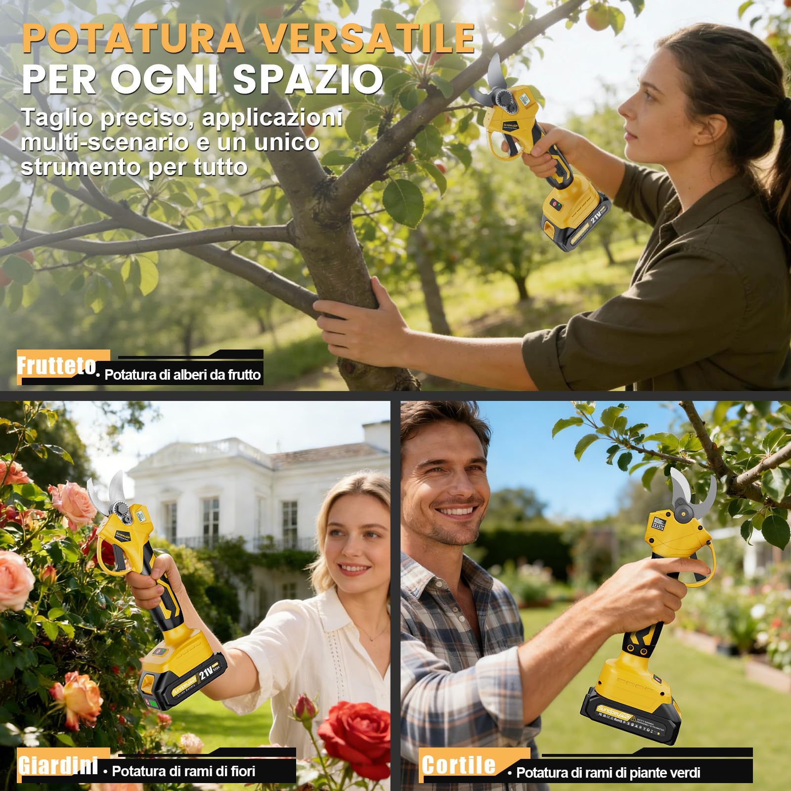 Forbici Potatura Elettriche, Max 30mm Forbice da Potatura Senza Fili con 2 Batterie, Motore Brushless, Display LCD, Cassetta Portatile, Cesoie a Batteria per Giardino Frutteto Rami d’Albero