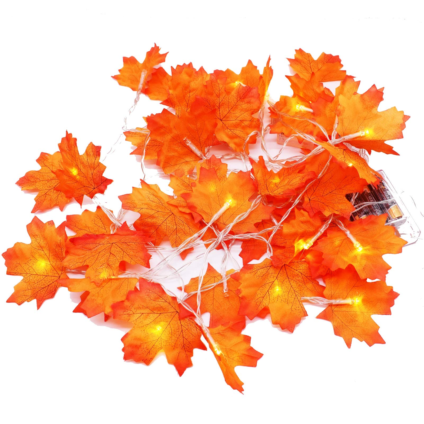 JX Maple Leaf String Lights Waterproof Seasonal Lighted for Harvest Festival Thanksgiving Christmas Indoor Outdoor Wedding Garden 20 LED 10 ft (3 Pack)