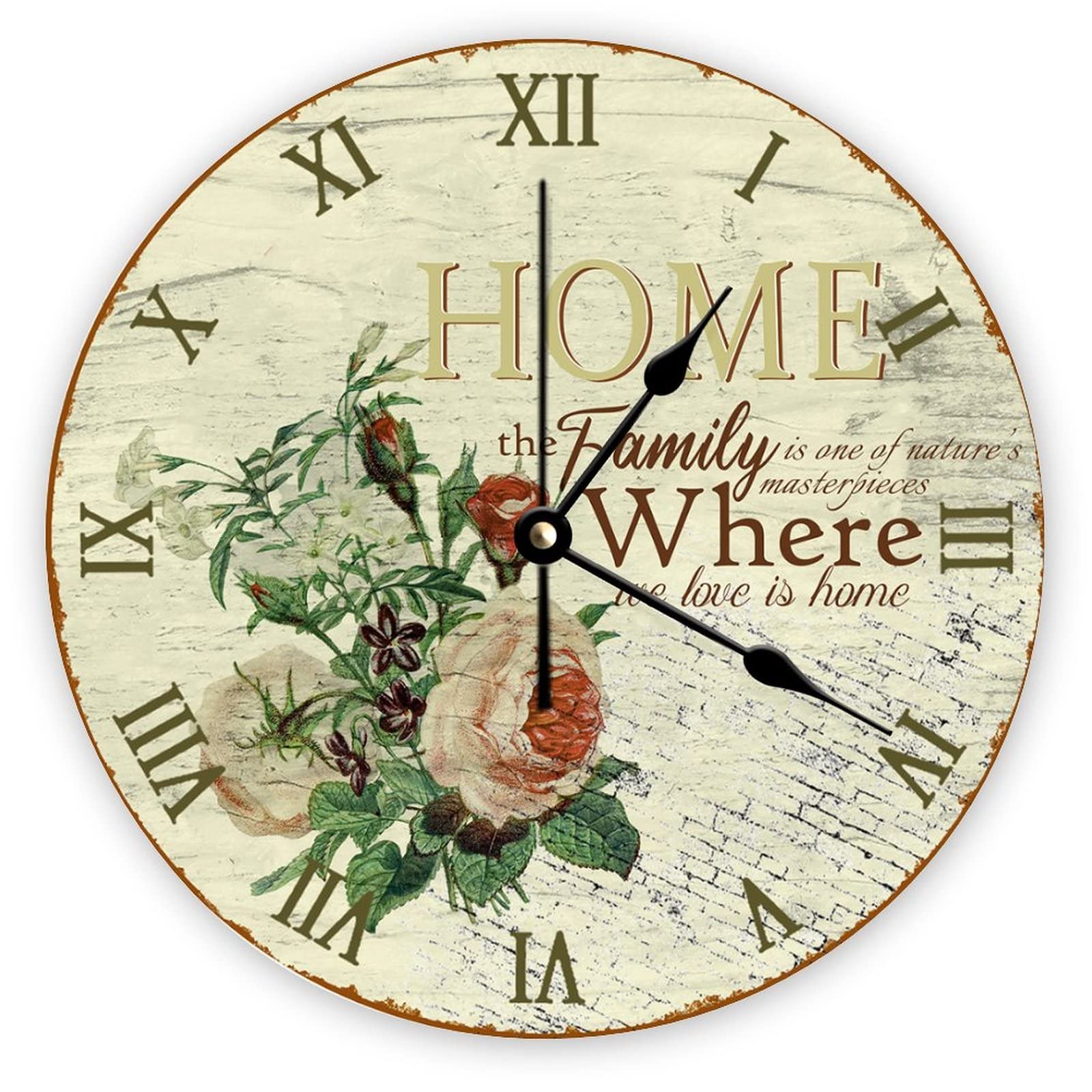 Horloge murale silencieuse bois fleurs Mighun pour supprimer le tic-tac dans la chambre