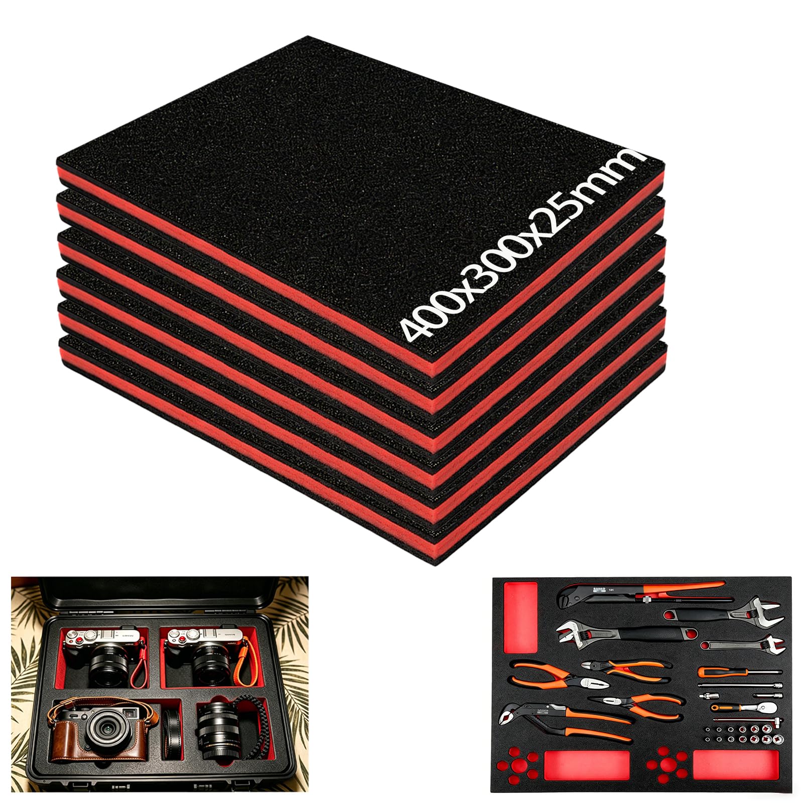 Dshunnc 6 Pcs Tool Box Foam Insert 40 x 30 x 2.5cm Toolbox Foam