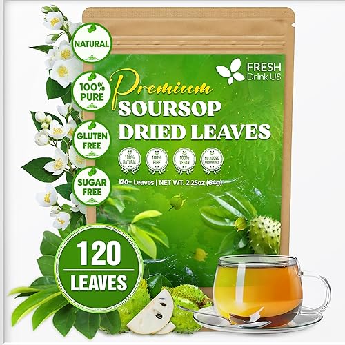 FreshDrinkUS, Más de 120 té de hojas secas de graviola de guanábana premium, 40 tazas, 120-130 hojas naturales, hojas enteras, artesanal, graviola,