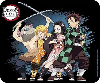 ABYstyle Demon Slayer Square Mouse Pad Precision Speed and Non-Slip Rubber Base 8" Across Features Tanjiro, Nezuko, Zenitsu & Inosuke Anime Manga Office Desktop Accessories Gift