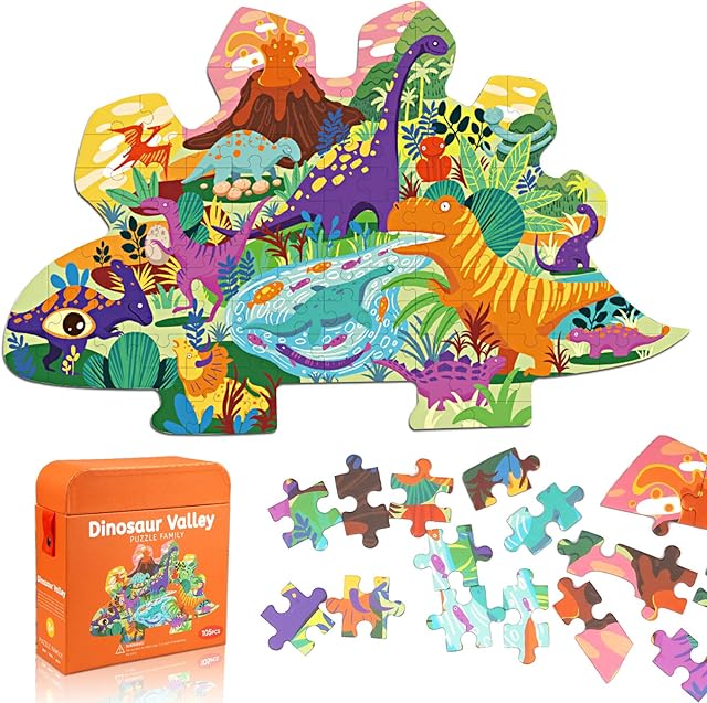 Dinosaur Jigsaw Puzzle for Kids, 105 Pieces Jigsaw Puzzle with Large Pieces for Kids Age 4 5 6 7 8 9 10 Years