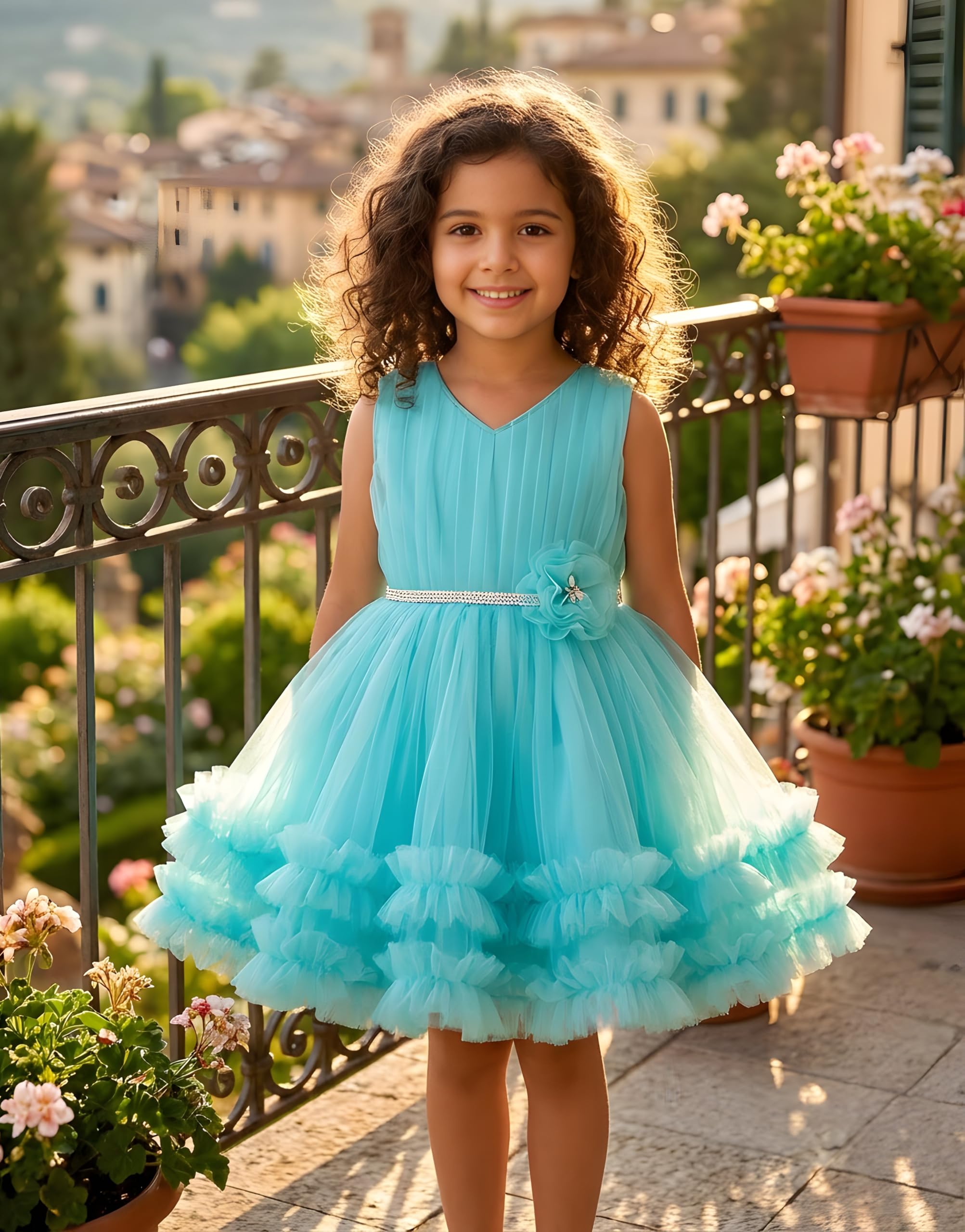 Toonyport Girls Blue Sleeveless NET Summer Frocks 2