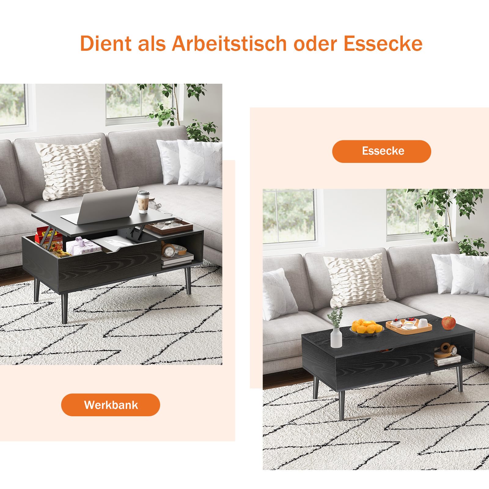 Sweetcrispy Salontafel in hoogte verstelbaar, tafel woonkamertafel, open en verborgen opbergruimte, salontafel, bijzettafel, 100 x 50 cm, houten banktafel voor woonkamer, bruin