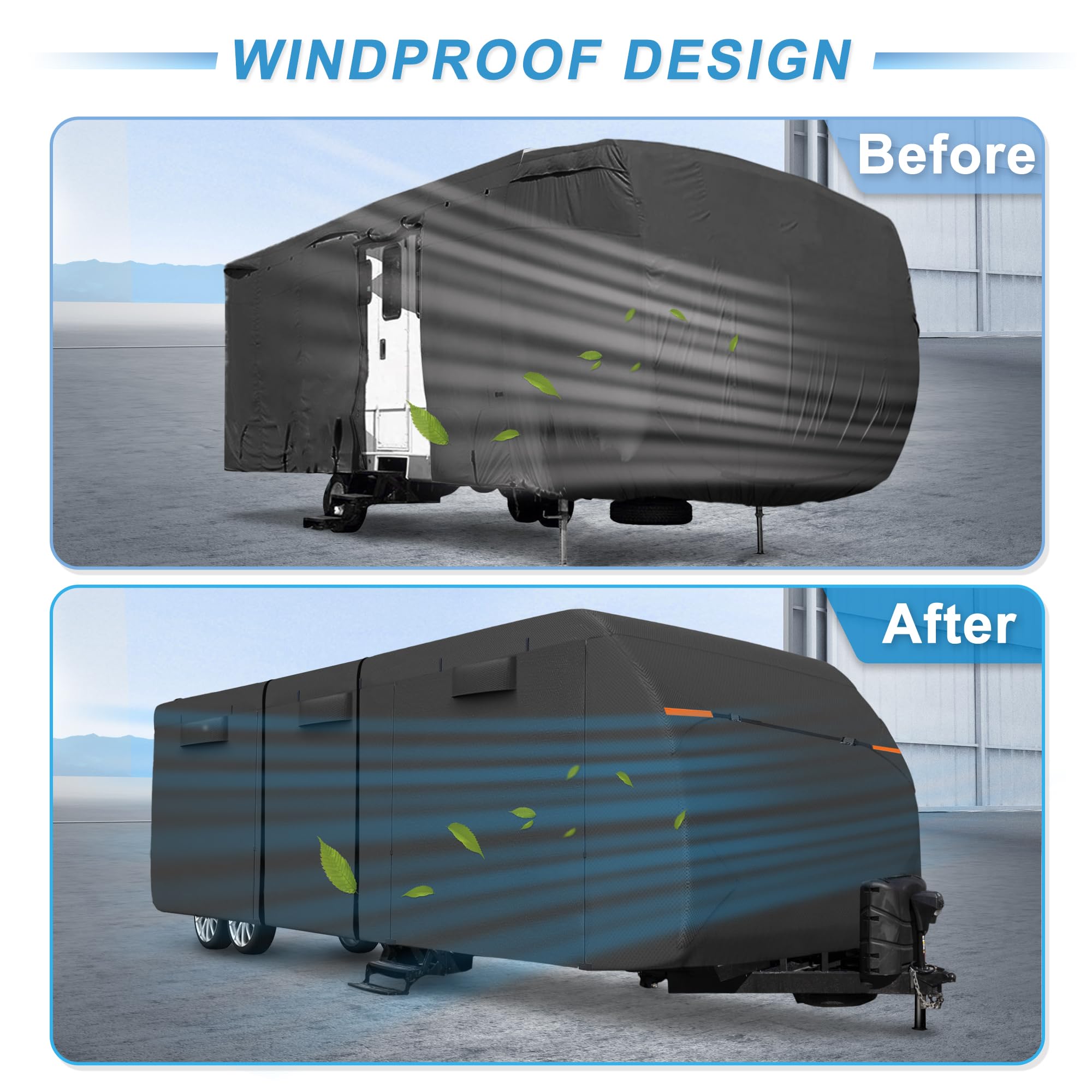 Uxcell Funda Impermeable para Caravana - Se Adapta a Remolques de 5,5-6,1 m, Resistente al Viento y Anti-UV, Protección para Todas las Estaciones, Negro