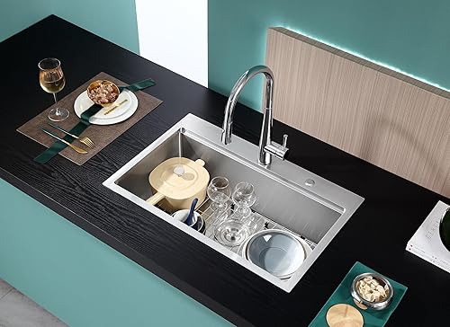 Miniatura 26 de MENATT Fregadero de cocina de 23 pulgadas, calibre 18 de acero inoxidable con orificio para grifo único, repisa de un solo tazón, fregadero