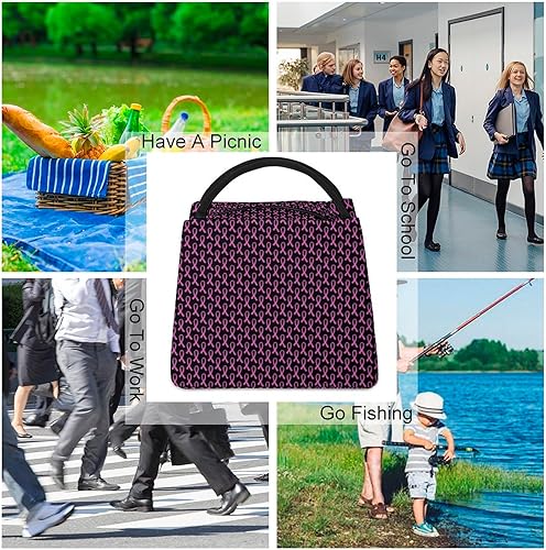 Miniatura 7 de Bolsa de almuerzo con cinta rosa para cáncer de mama, lonchera aislada, bolsa de mano para alimentos para mujeres y hombres