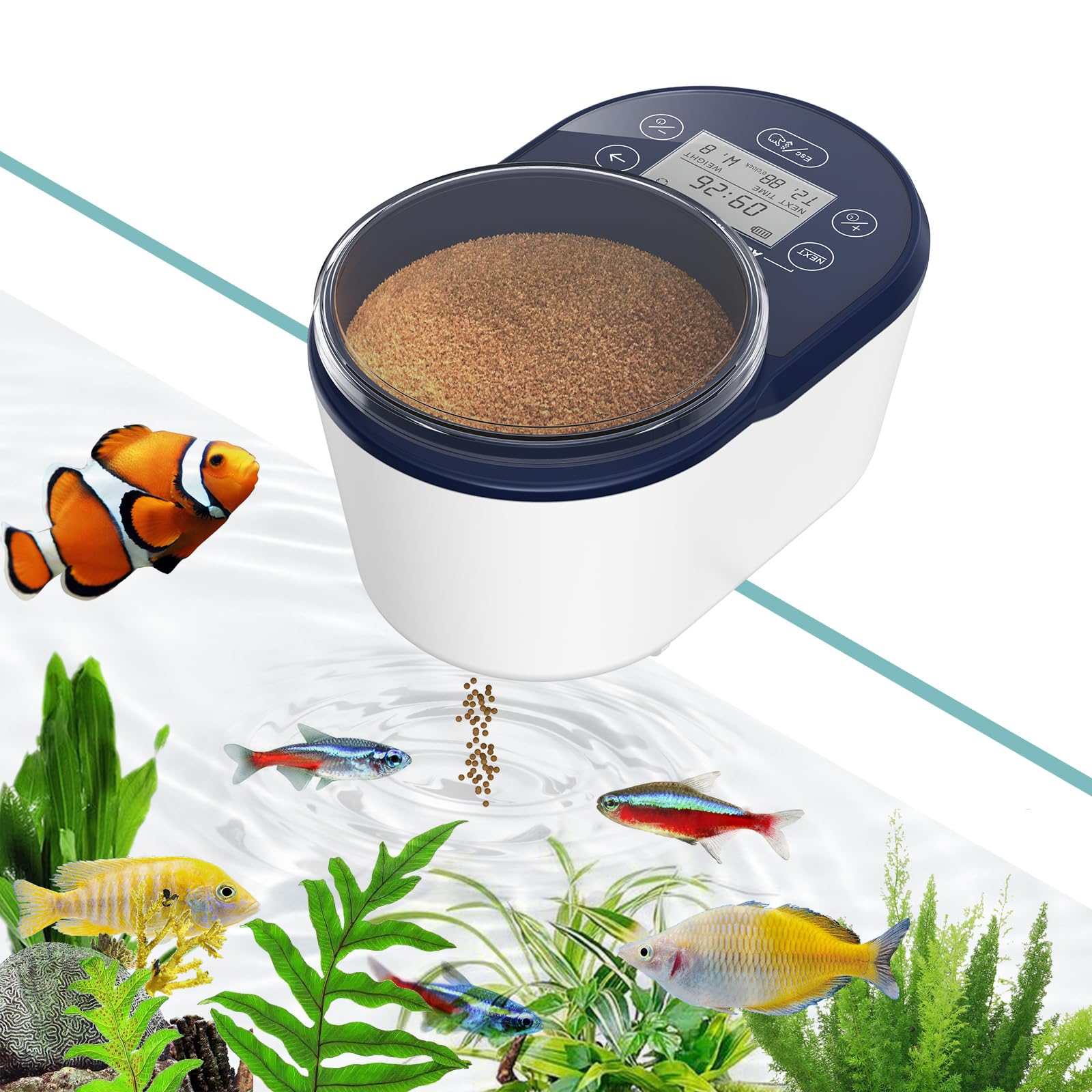 PAIZOO Automatic Fish Feeder, Rechargeable Timer Fish Dispenser for Aquarium, Moisture-Proof Betta Food Vacation Feeder with LCD Display for Betta, Goldfish, Shrimp