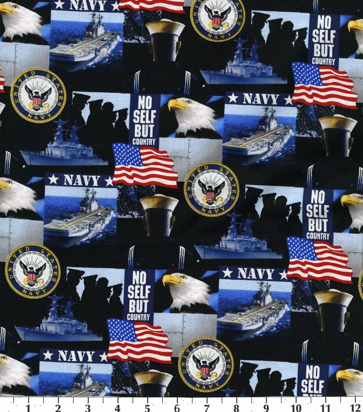 Sykel Enterprises - Cotton US Navy Patriotic USA United States of America Military Naval Cotton Fabric Print by The Yard (1021navy)