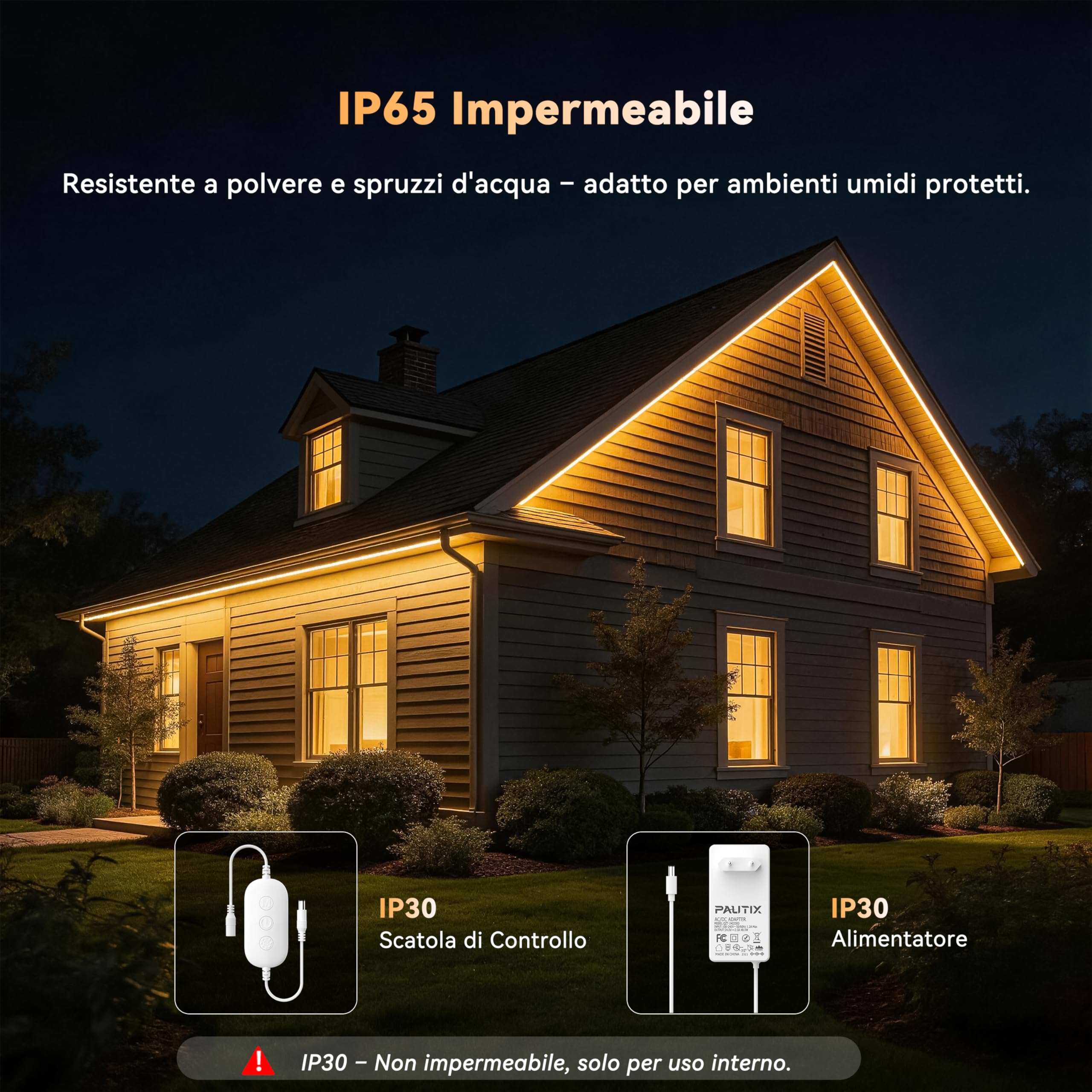 PAUTIX WiFi Striscia LED COB IP65 Impermeabile 5M Bianco Caldo 2700K,24V Regolabile Smart LED Strip Lights Compatibile con Alexa/Tuya per Illuminazione domestica(Alimentatore/Dimmer Non Impermeabili)