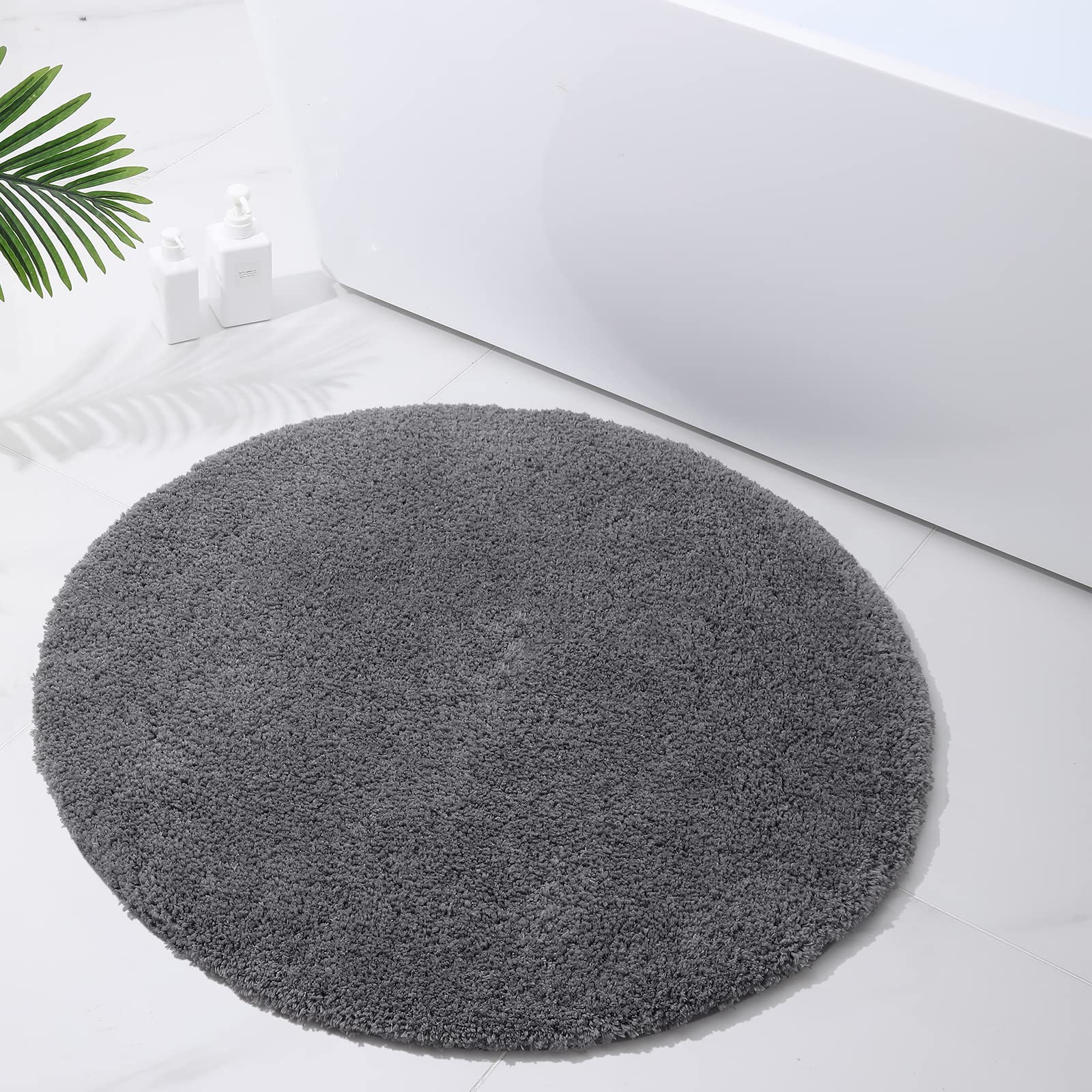 Homaxy Alfombra de baño redonda de pelo largo suave (90 cm), color gris | Alfombra de baño absorbente de microfibra antideslizante, lavable a máquina, para ducha, bañera, alfombra de baño