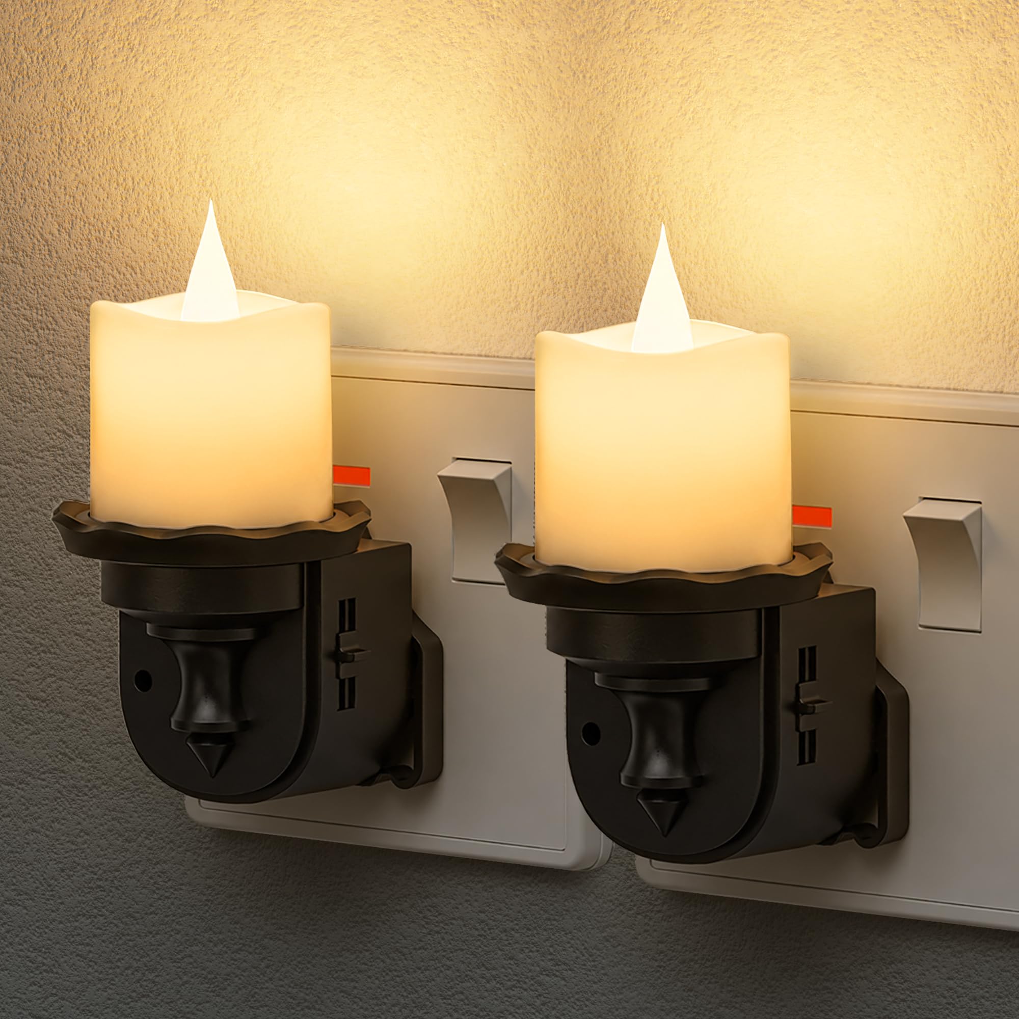 LOHAS-LED Plug in Night Light, Flickering Flame, Dimmable, Hallway, 2 Pack