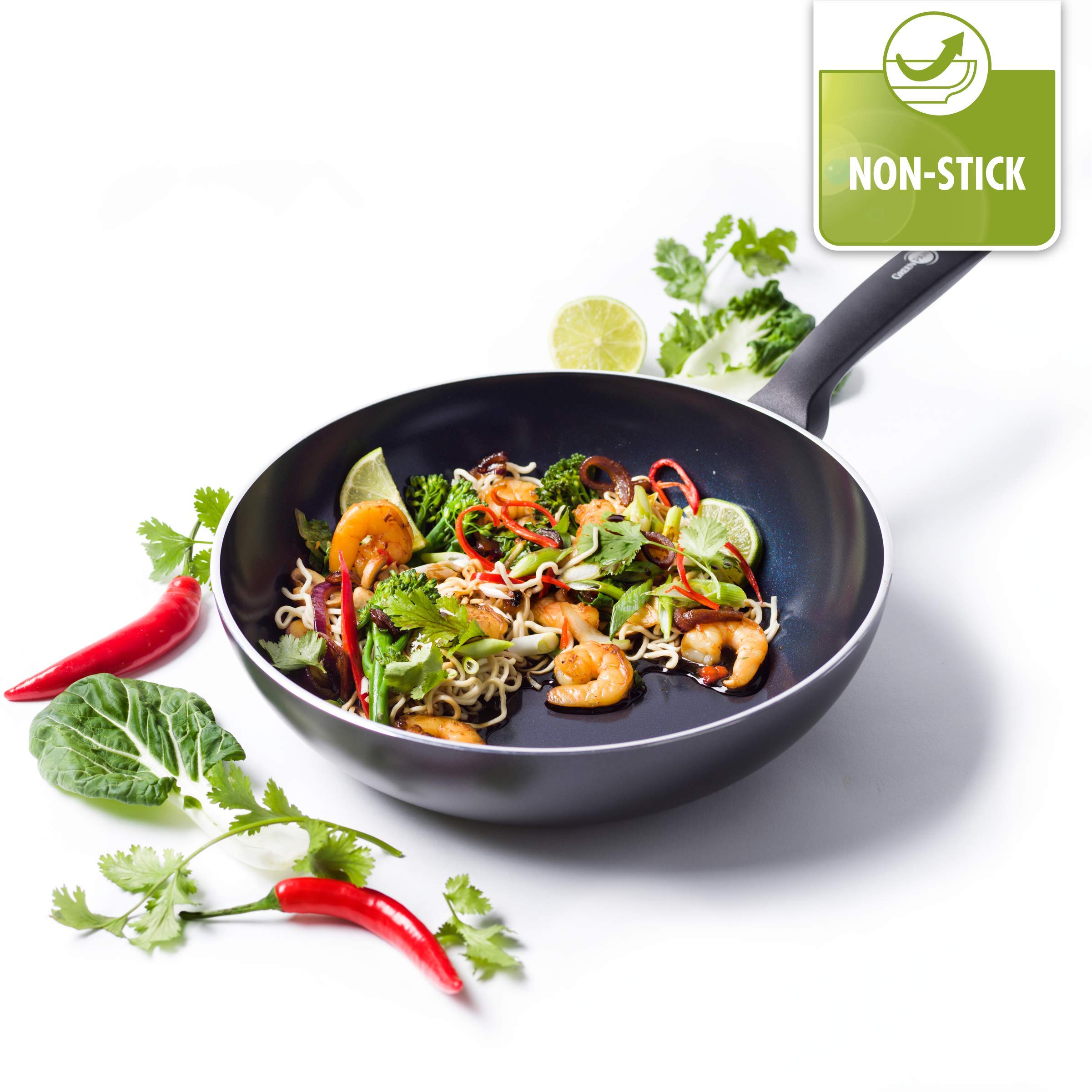 GreenPan Torino 28 cm/3,6 litre Padella Wok in Ceramica Antiaderente Sano, Senza PFAS, Induzione, Lavabile in lavastoviglie, Adatta al forno fino a 160°C, Nero