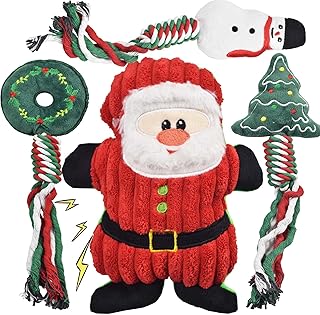 Ousiya Christmas Dog Toys 4 Pack, Christmas Plush Dog Squeaky Toys for Large Medium Small Dogs,Dog Chew Toys,Christmas Dog Toys Gift