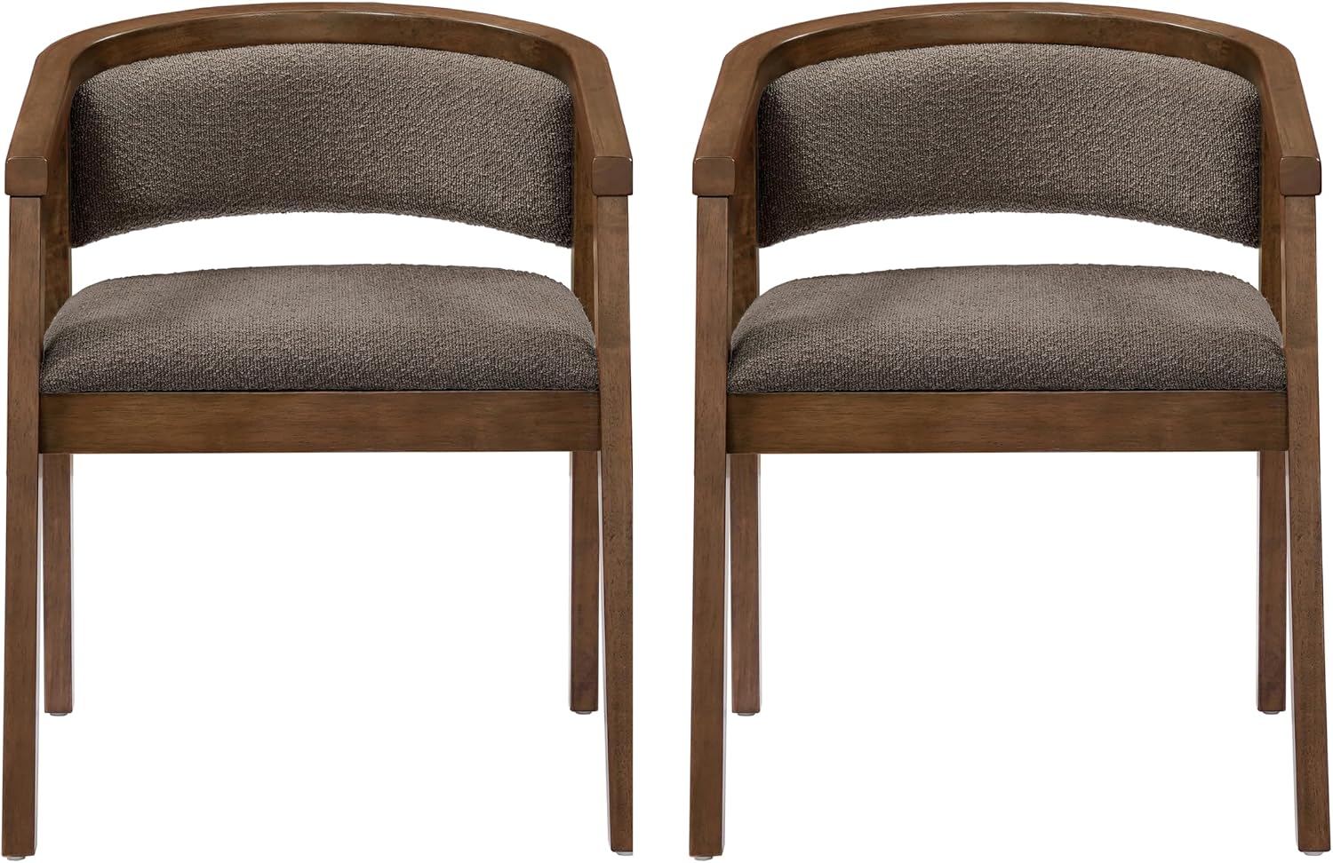 Christopher Knight Home Yunara Comfy Boucle Upholstered Dining Chairs Set of 2, Wooden Kitchen Chair with Curved Open Backrest, Mid Century Modern Living Room Chairs Set of 2, Dark Brown + Walnut