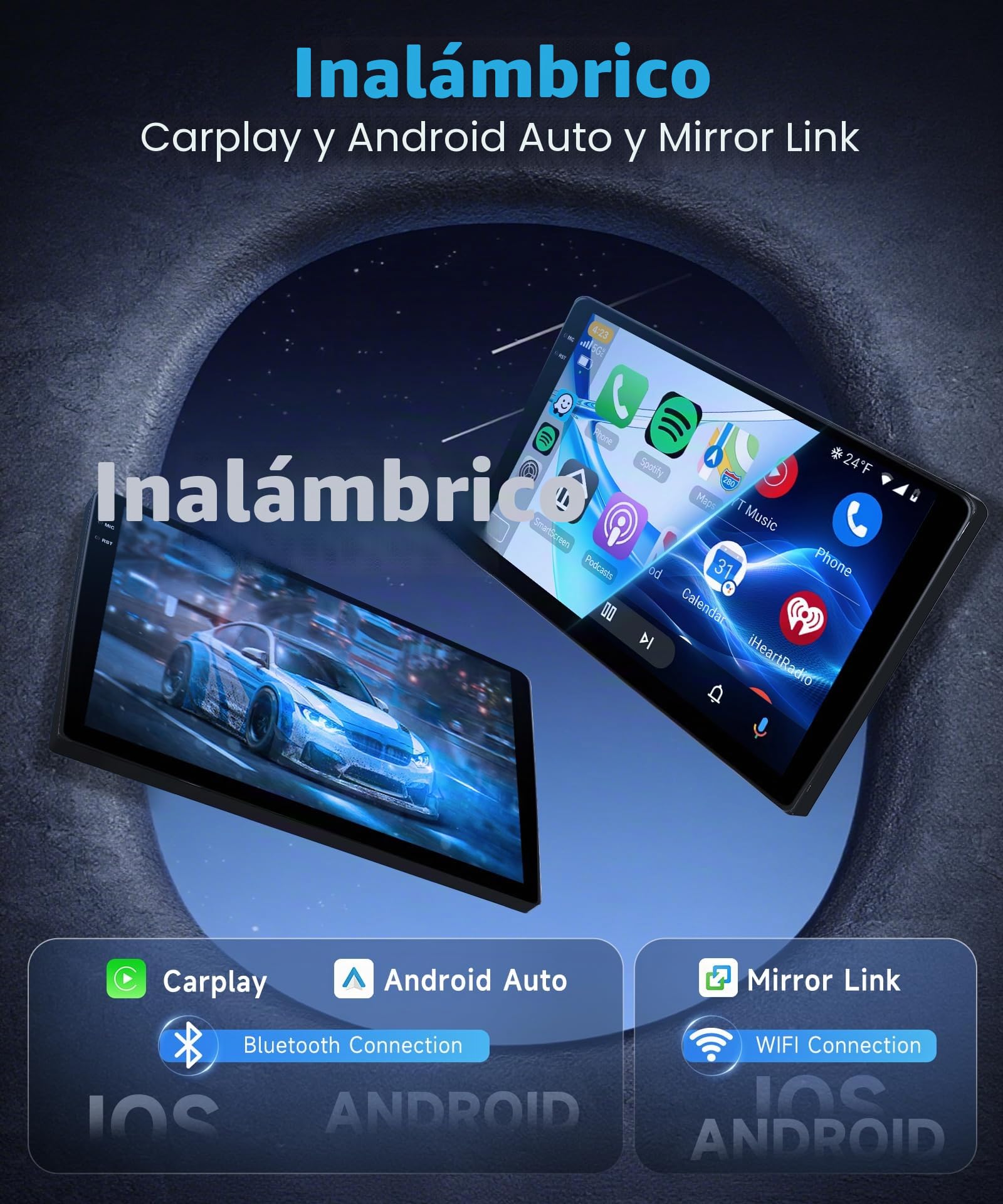 4G+128G Android Radio de Coche para Toyota RAV4 2007-2012 9 Pulgadas Pantalla IN-CELL Radio Wireless Carplay con Android Auto Navegación GPS Mirror Link Bluetooth WiFi/FM/RDS/EQ/SWC/USB Cámara Trasera